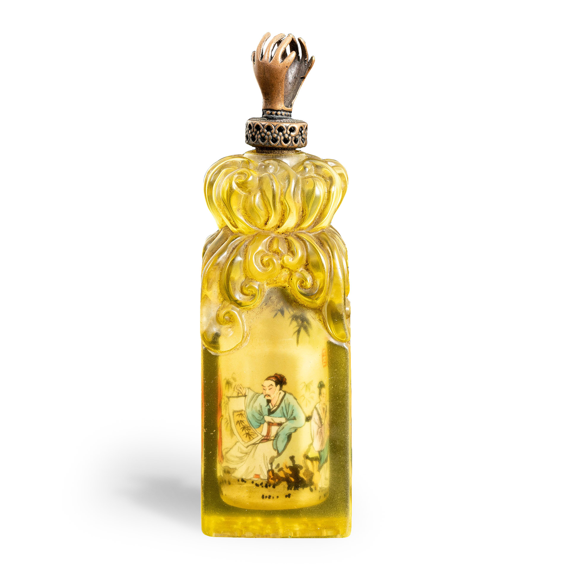 Chinese Glass Snuff Bottle with Figural Scene and Seal Base, Signed Zhou Leyuan