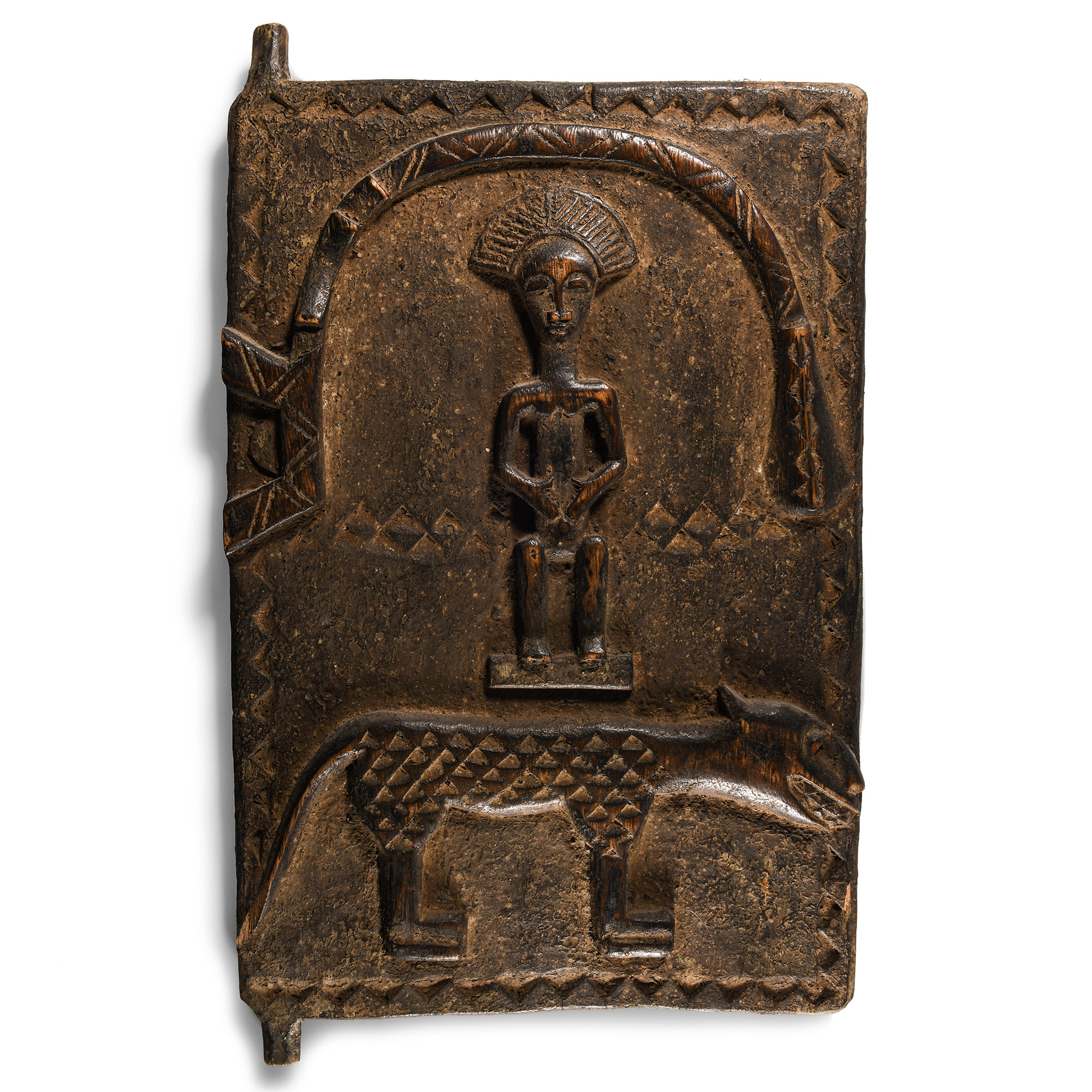 West African Carved Wooden Figural Window Shutter Panel
