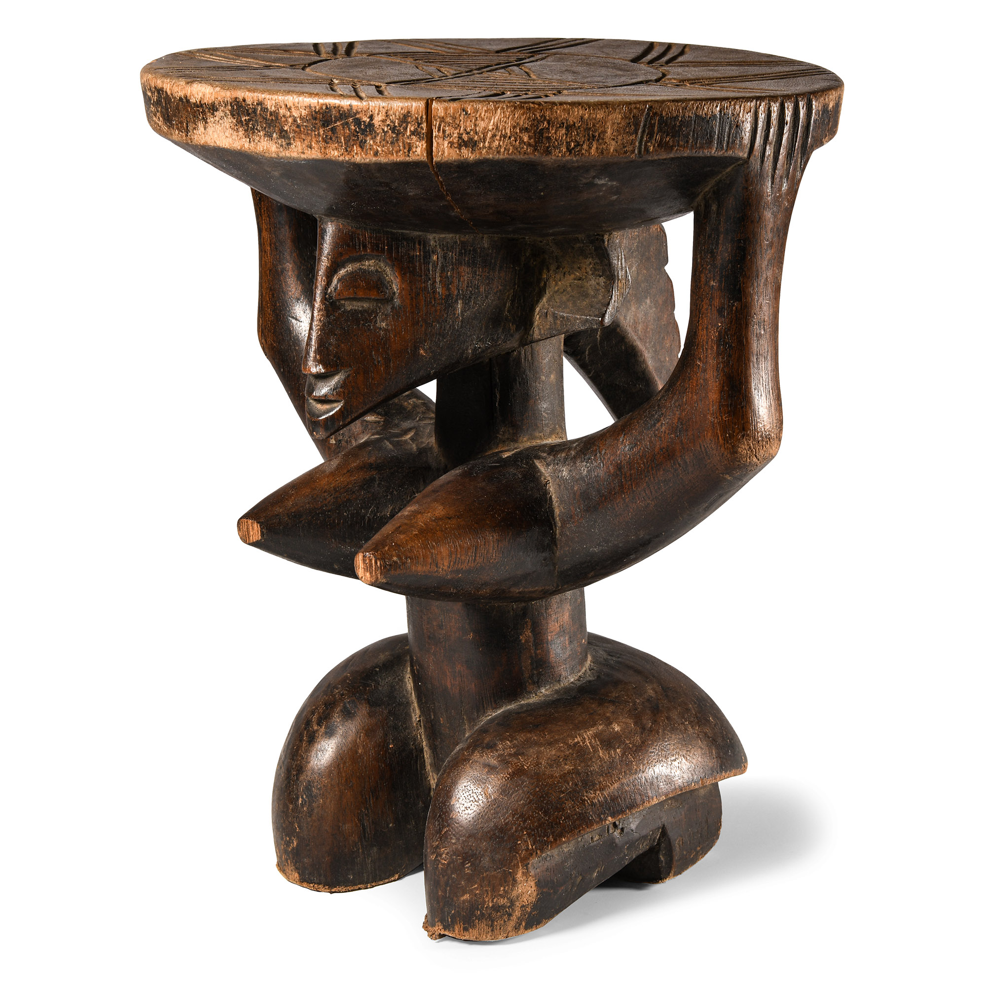West African Carved Baule Figural Stool
