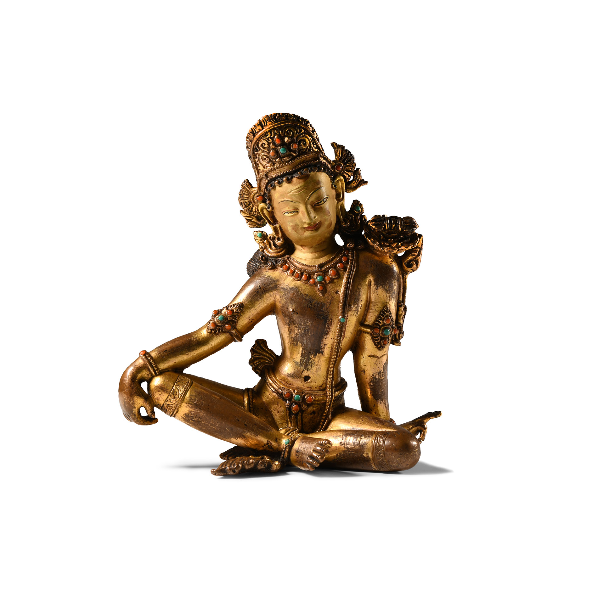 Nepalese Gilt Bronze Avalokita Chitra Vishrama Seated in Rajalalitasana