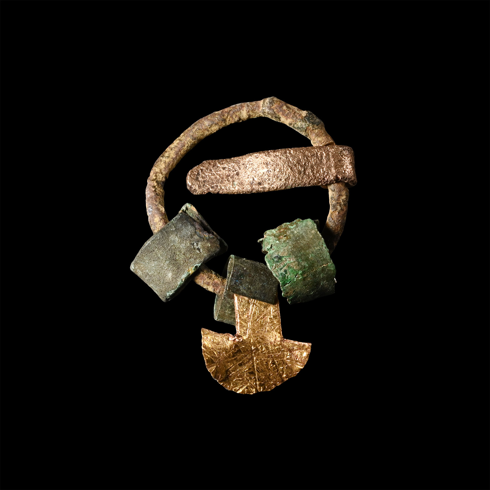 Viking Bronze Ring Brooch with Amulets