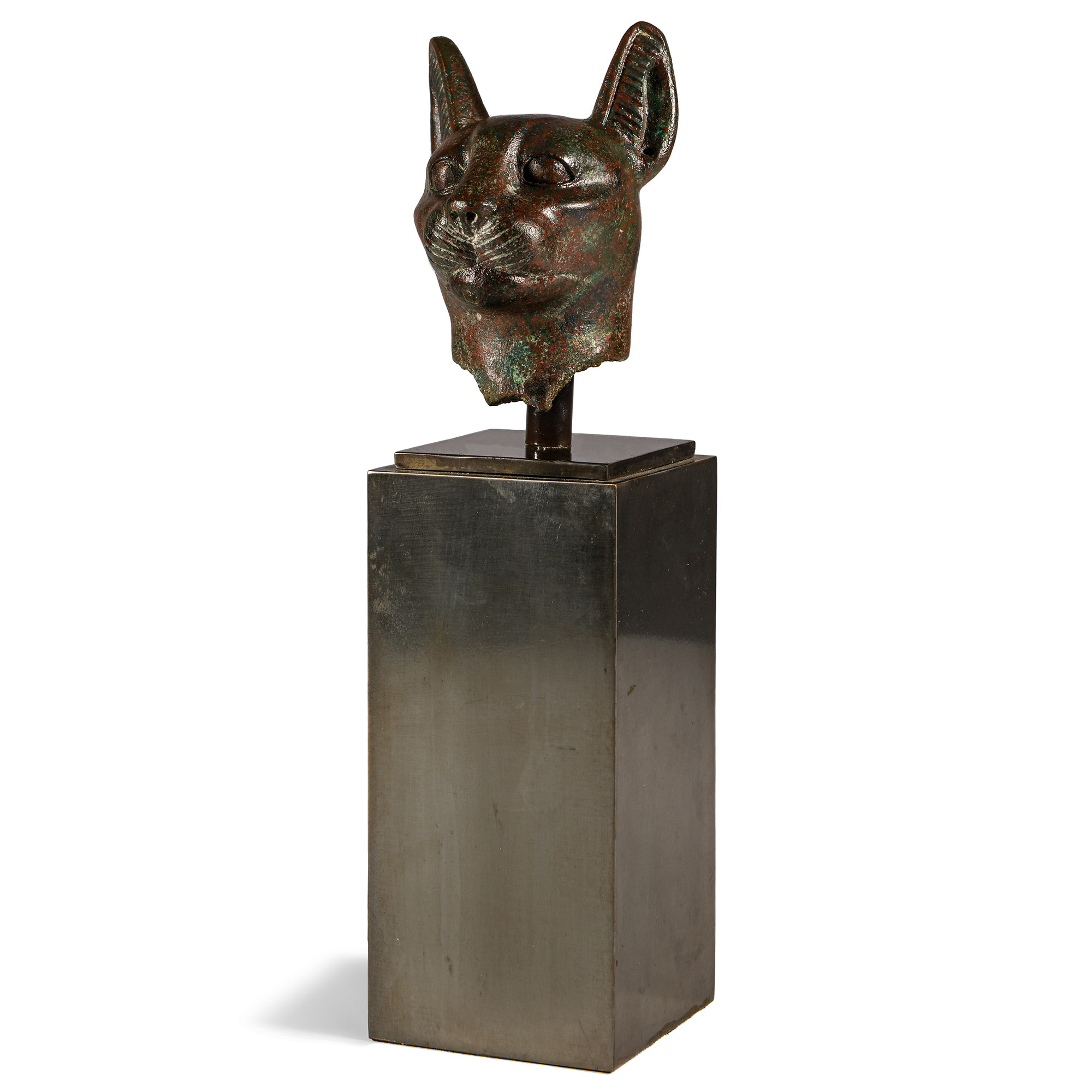 Large Egyptian Bronze Head of a Cat