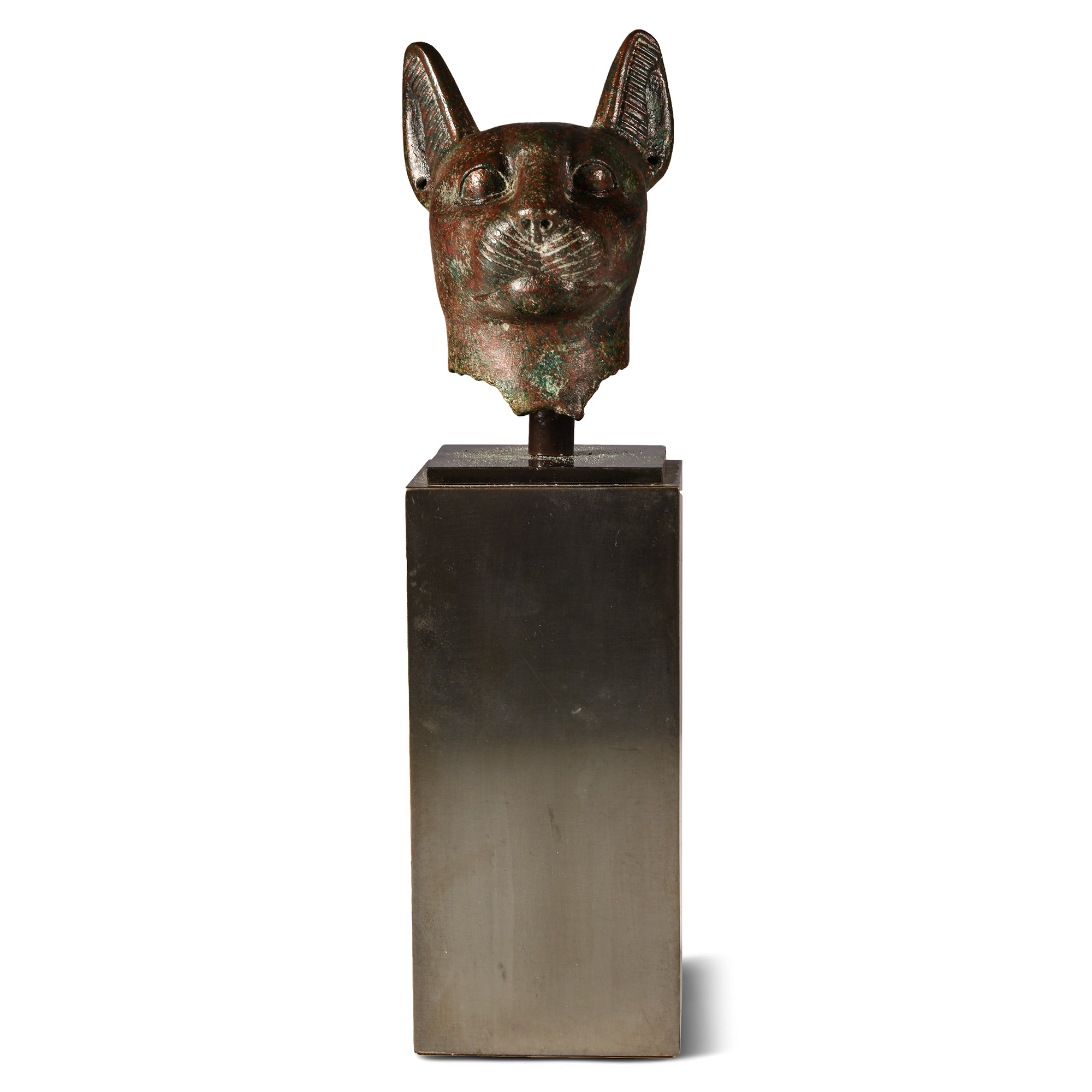 Large Egyptian Bronze Head of a Cat