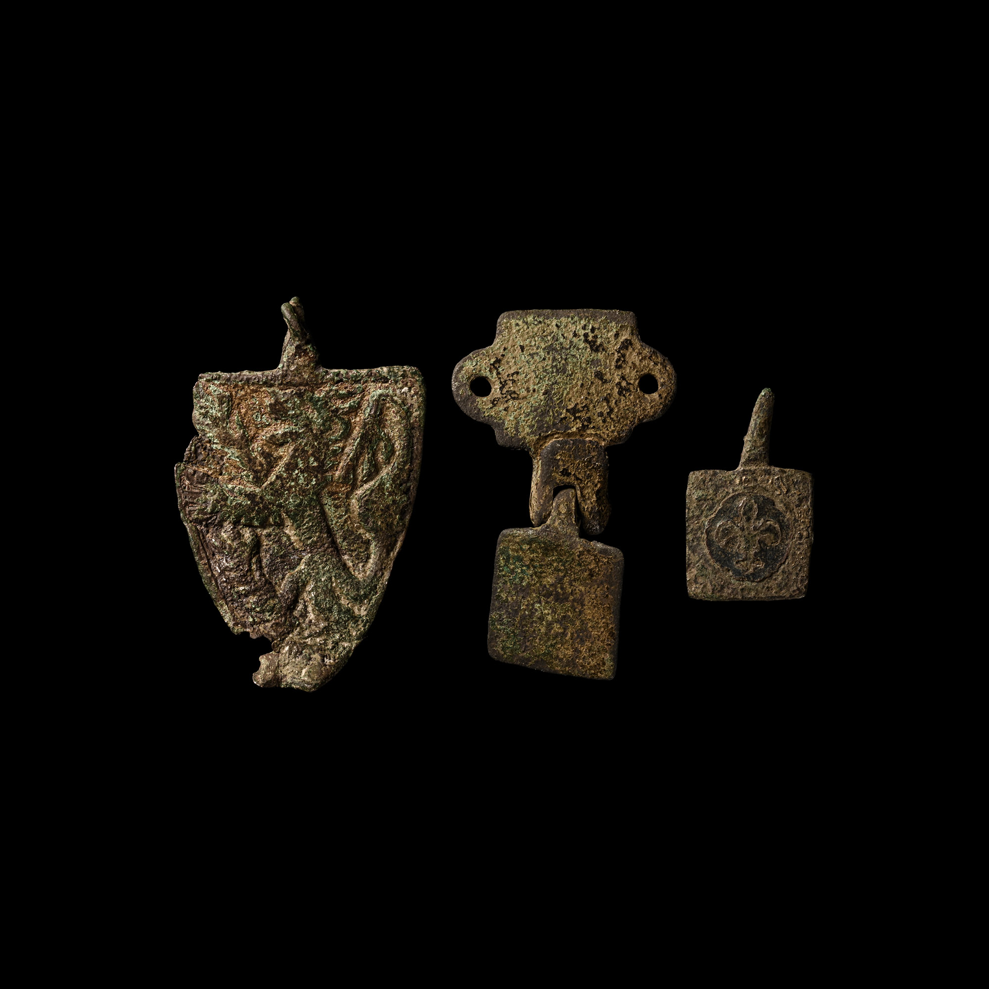 Medieval Bronze Knight's Heraldic Horse Harness Pendant Group