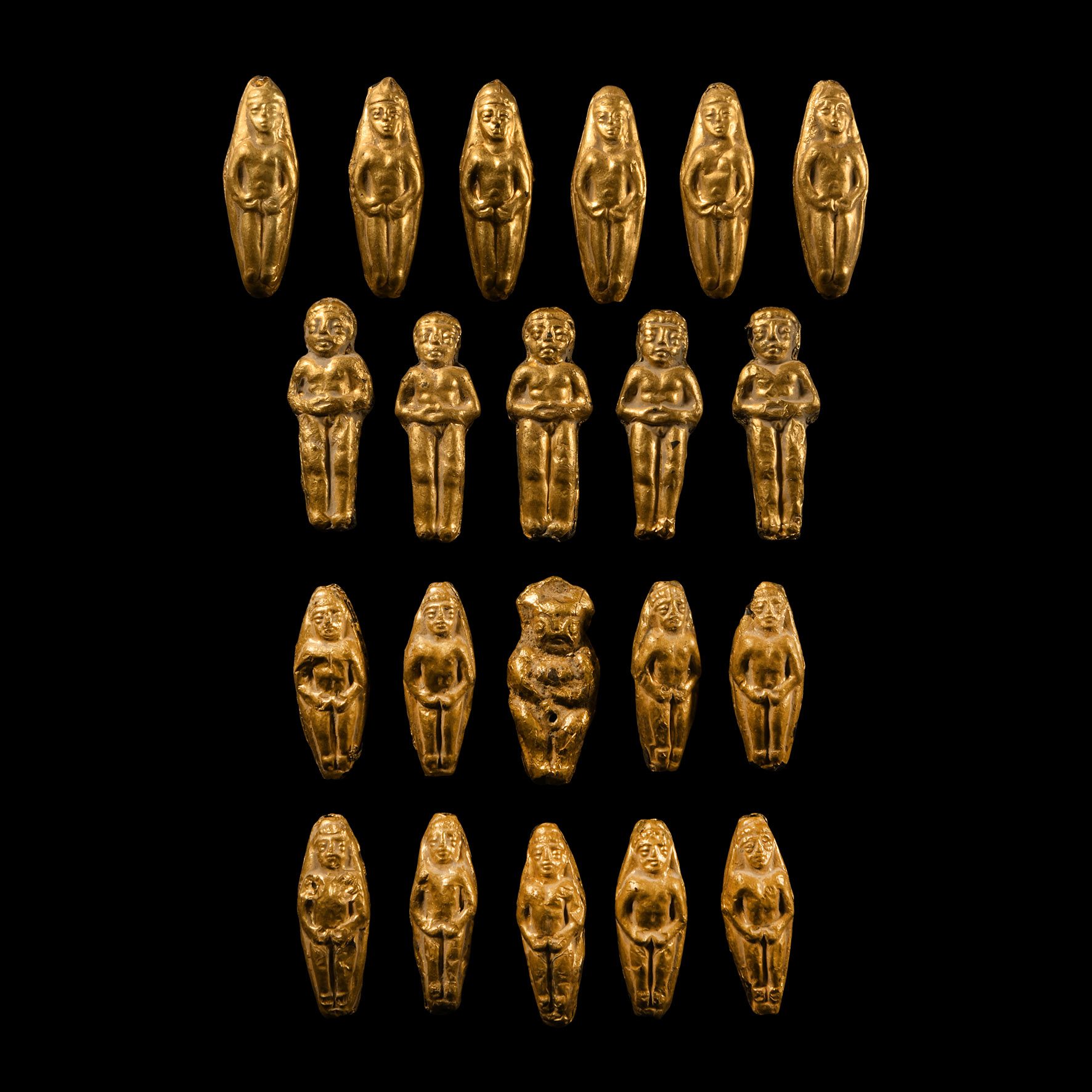 Gandharan Gold Clad Figural Buddha Bead Group