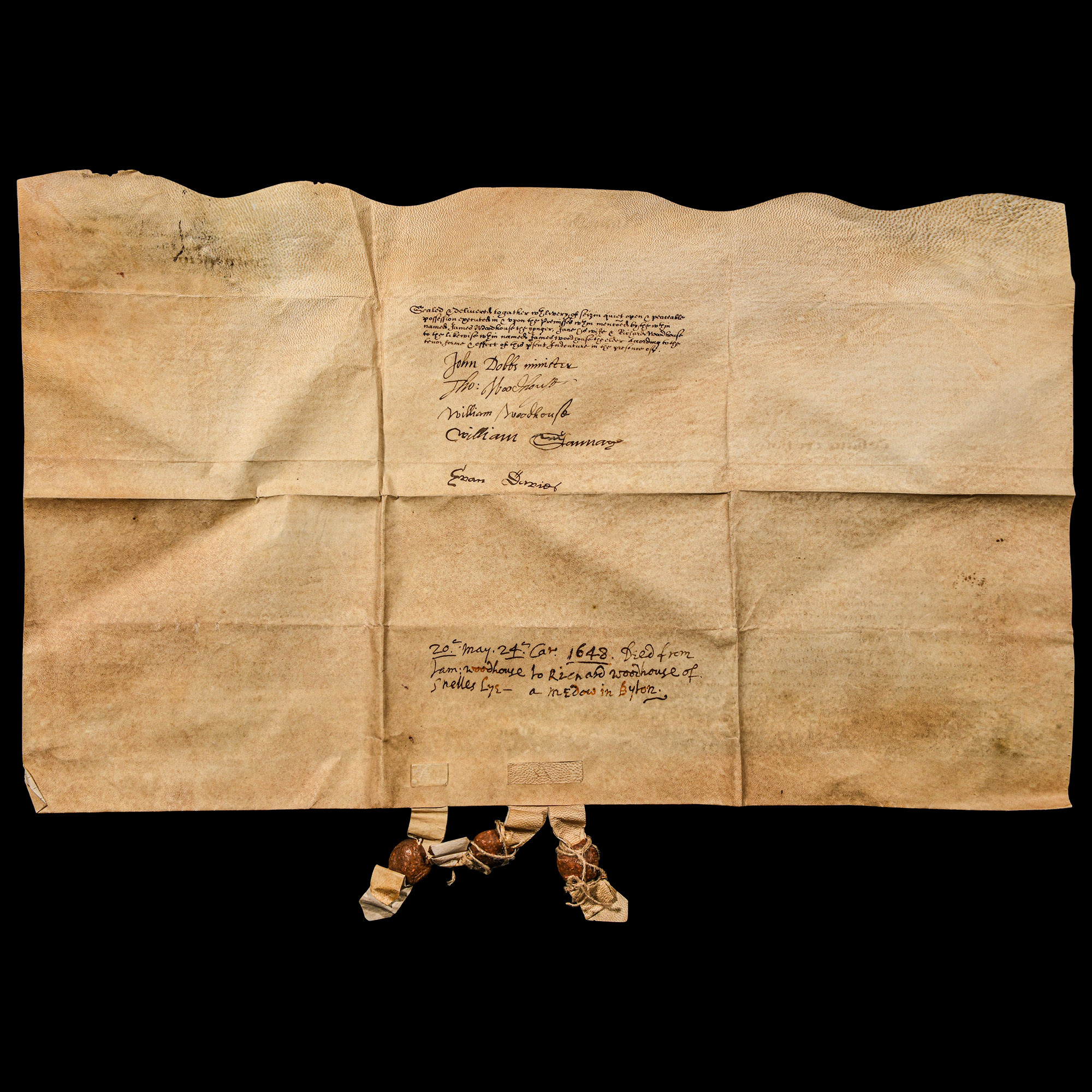 Charles I Period Parchment Land Transfer Document with Three Seals