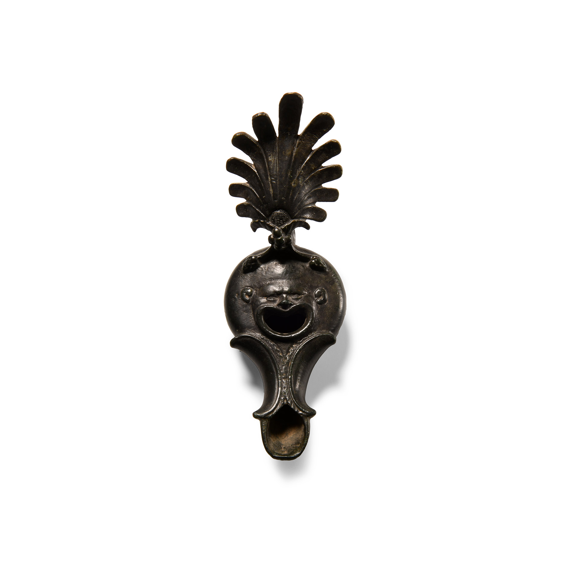 Roman Bronze Lamp with Theatrical Mask