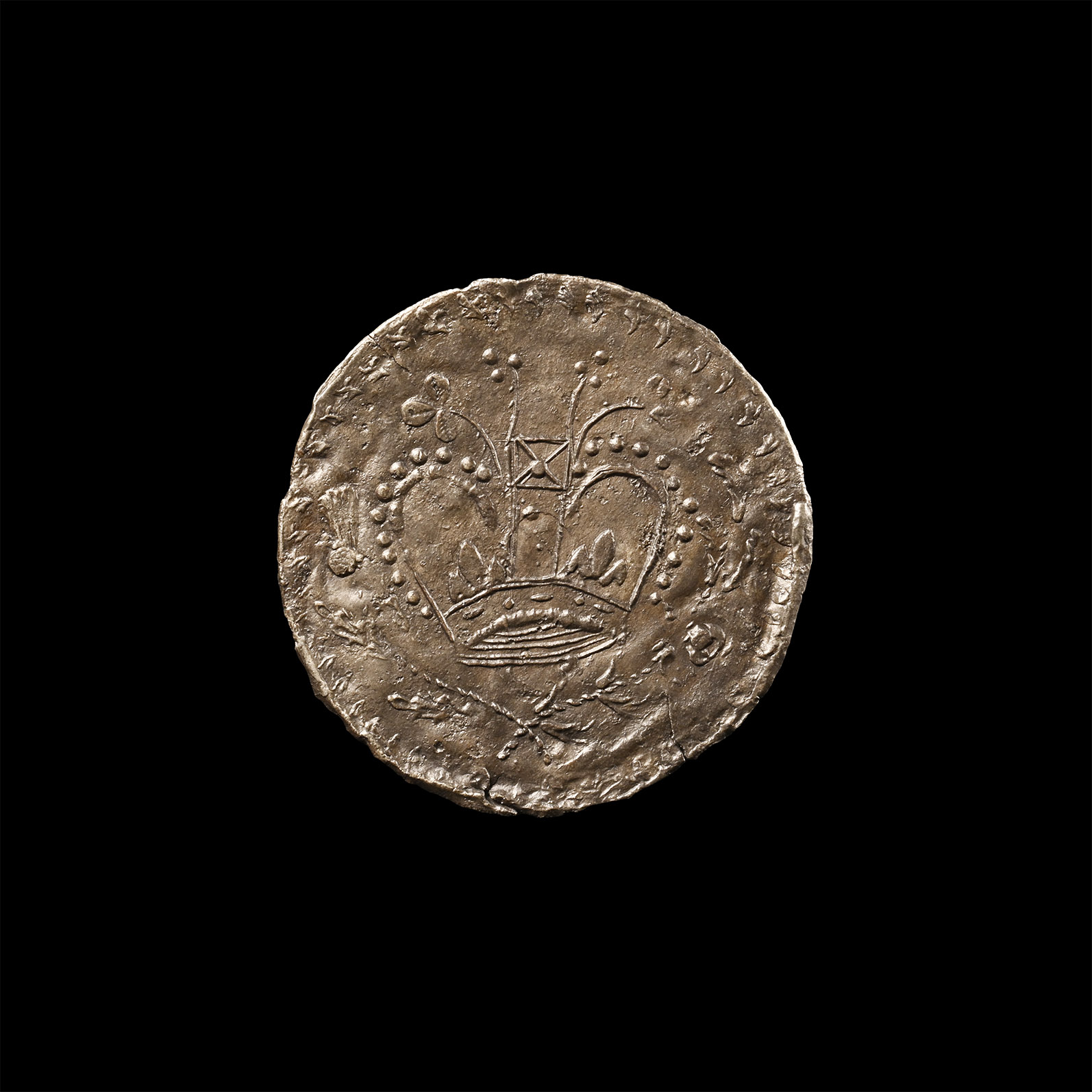 Large Charles I Period 'Thames' Pewter Loyalist Roundel with Crown