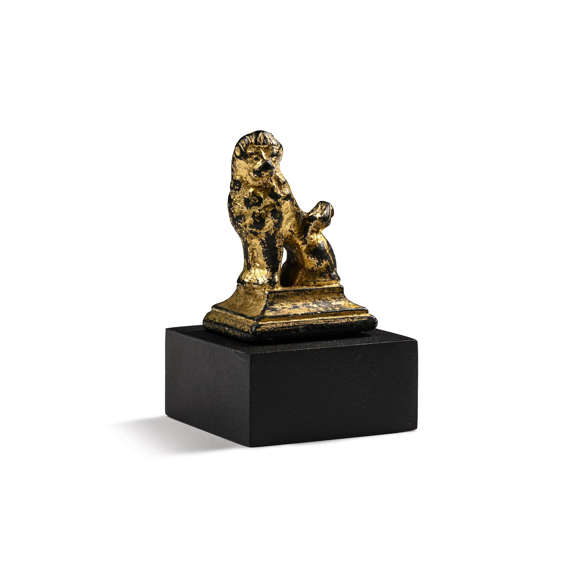 Medieval Gilt Bronze Lion Finial