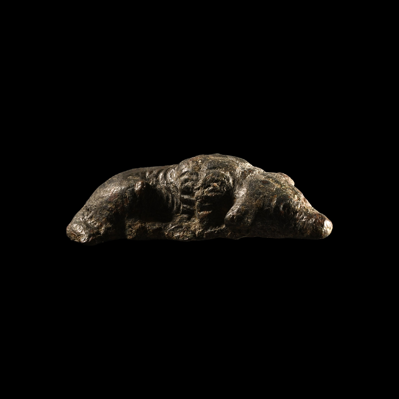 Roman Bronze Lying Dog Statuette