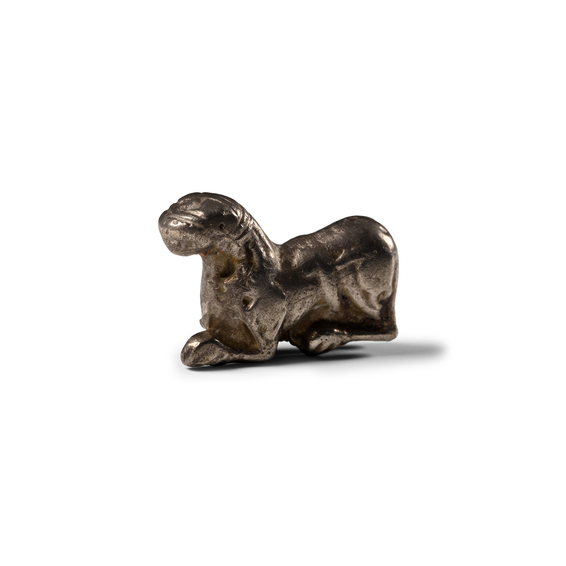 Roman Silver Crouching Feline Statuette