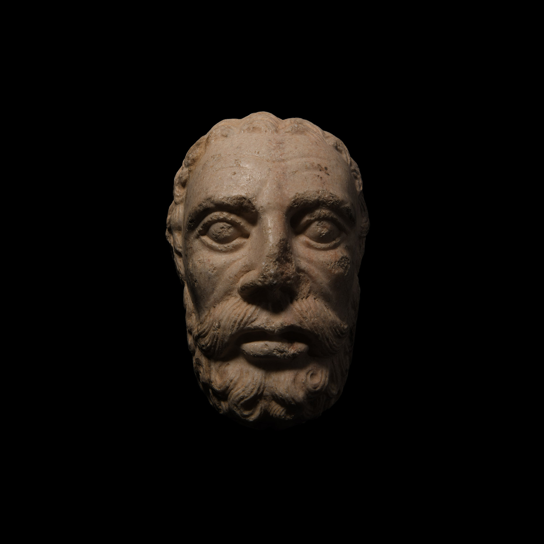 Medieval Romanesque Marble Head of a Saint