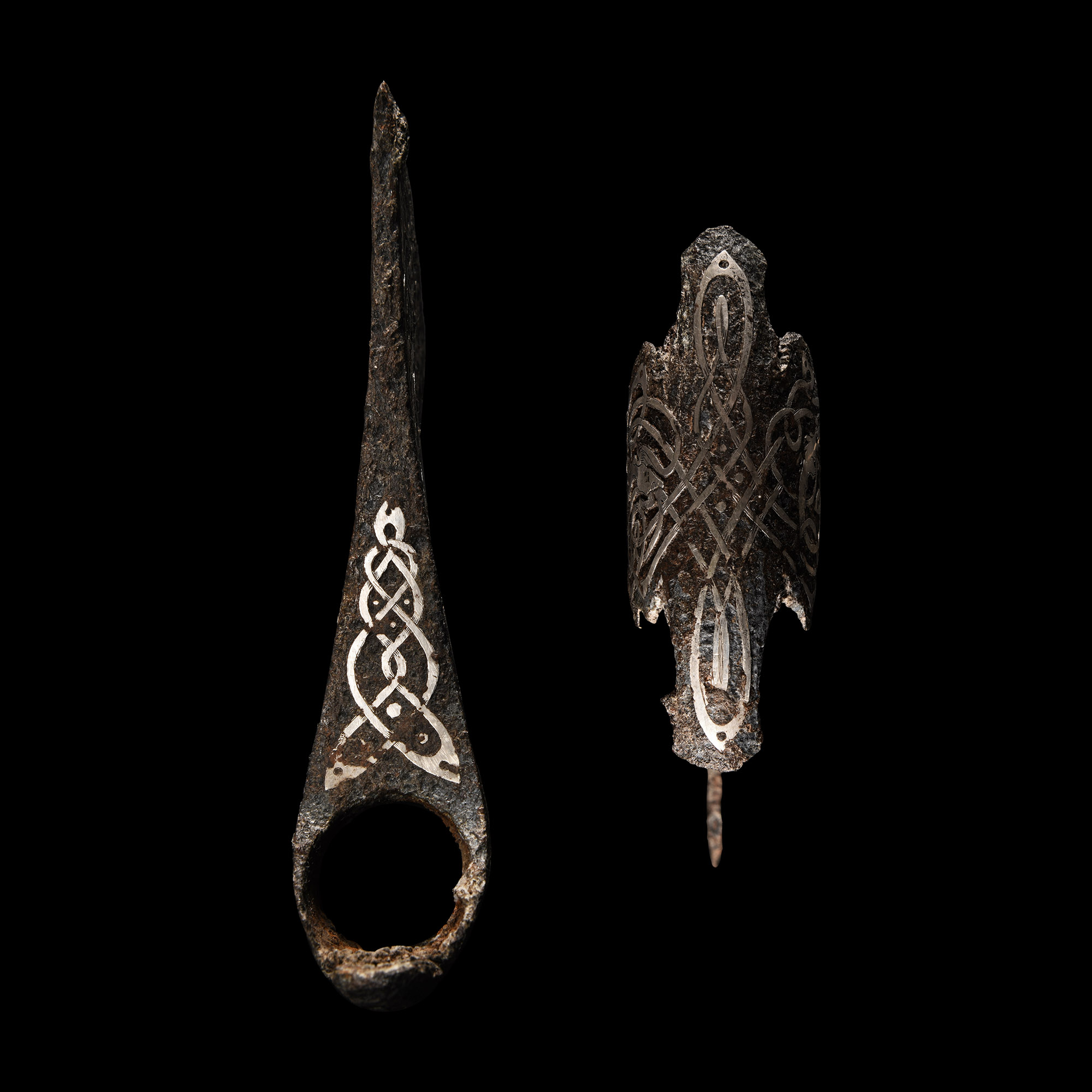 Viking Iron Axehead with Silver Inlaid Interlaced Dragons