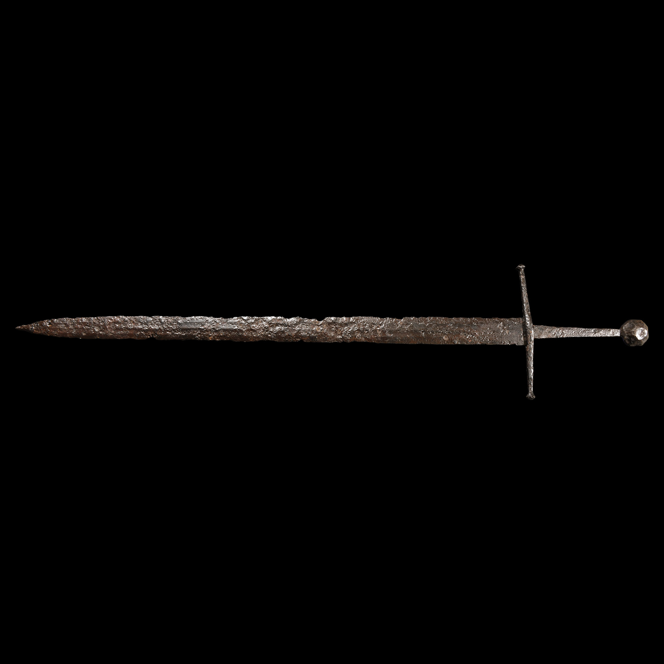 Medieval Iron Hand and Half Sword with Polyhedral Pommel