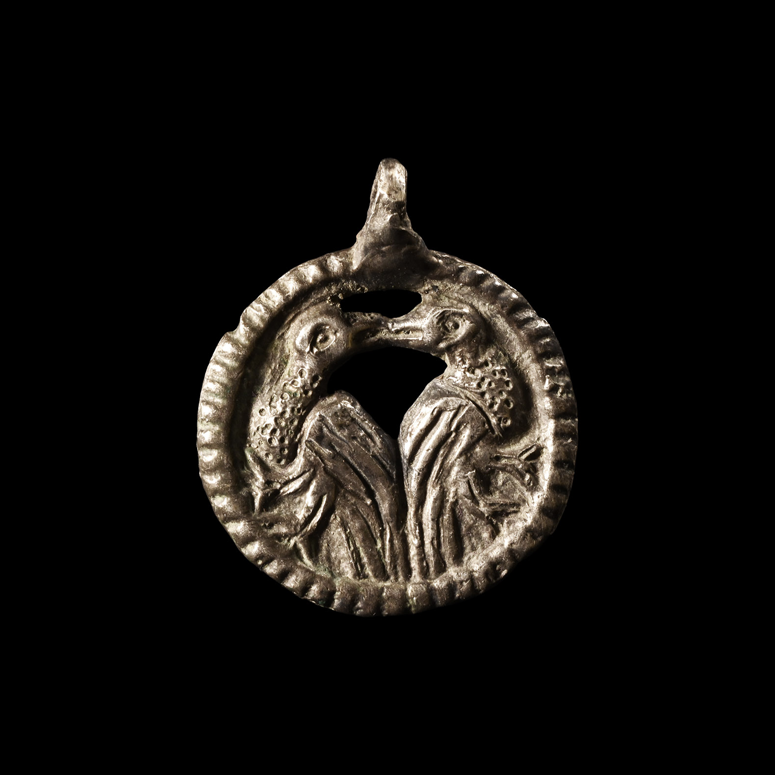 Viking Age Silver Pendant with Huginn and Muninn