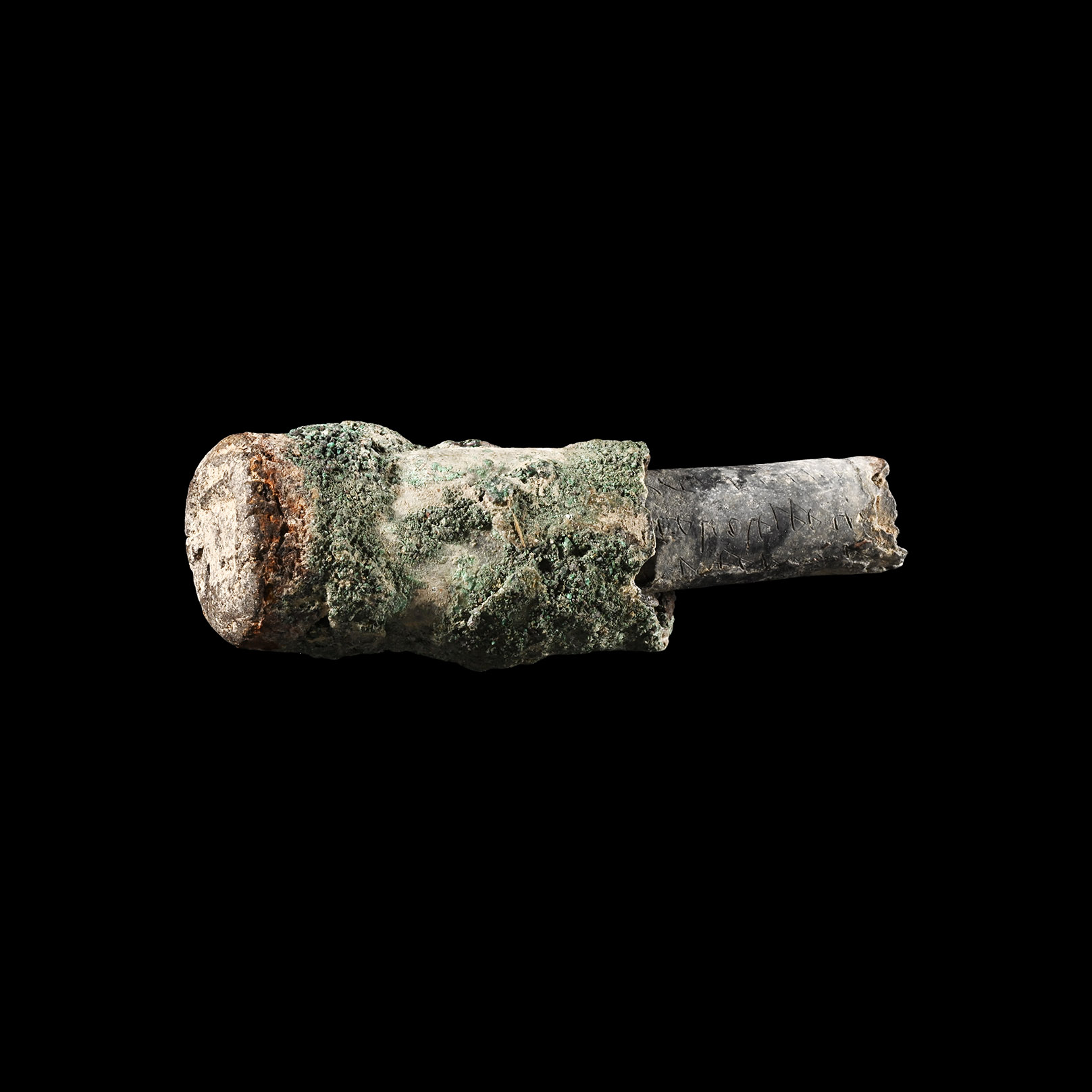 Palestinian Lead Aramaic Magic Scroll with Bronze Tubular Container