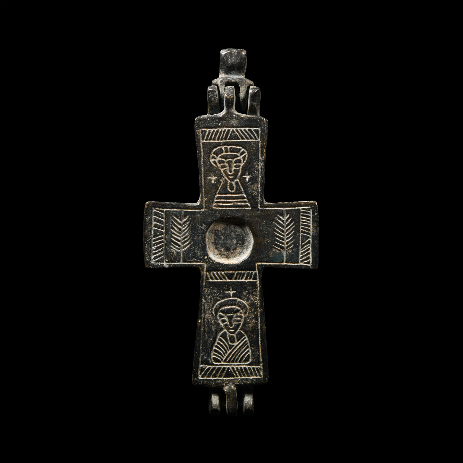 Reliquary Cross with Fish and Saints