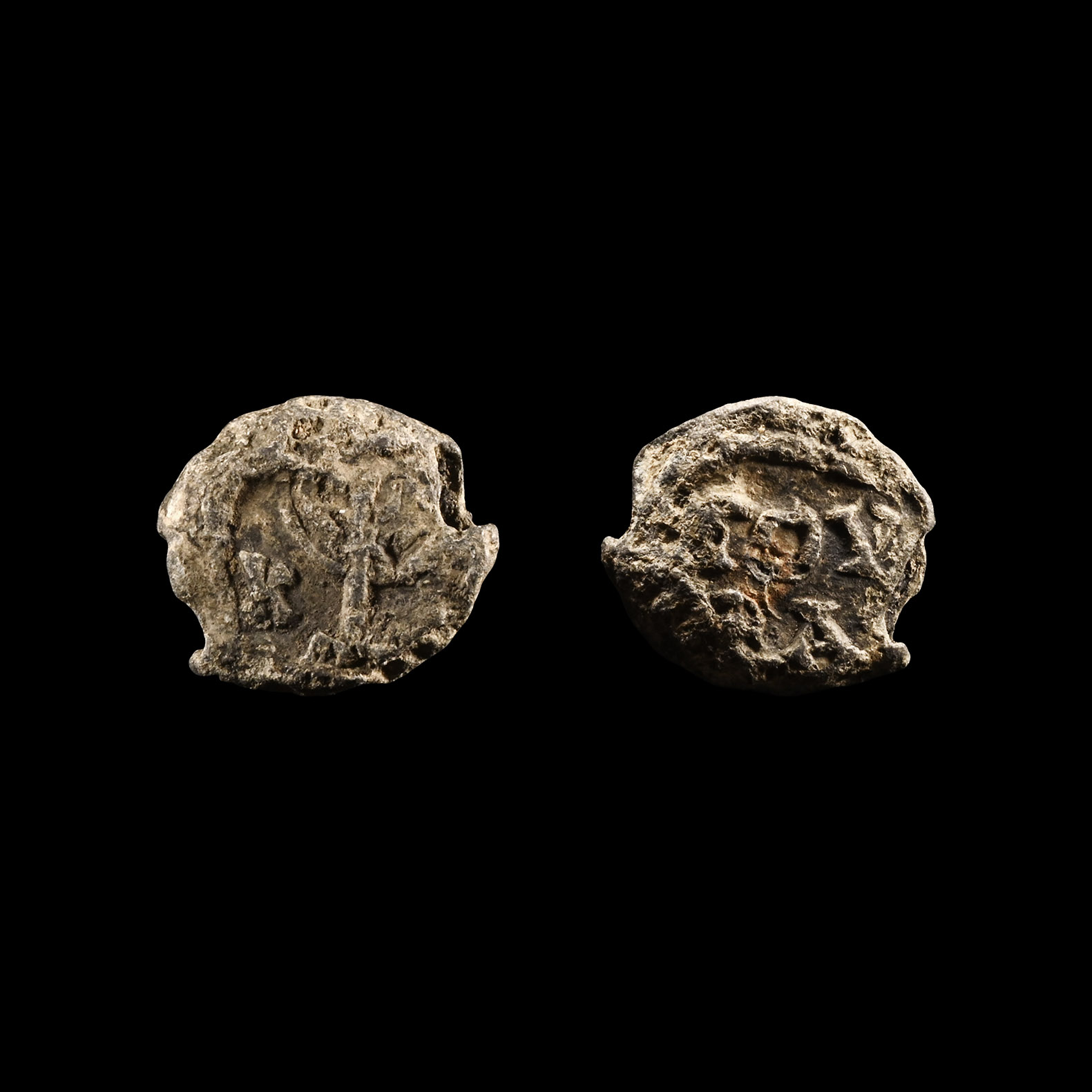 Large Jewish Lead Sealing with Menorah