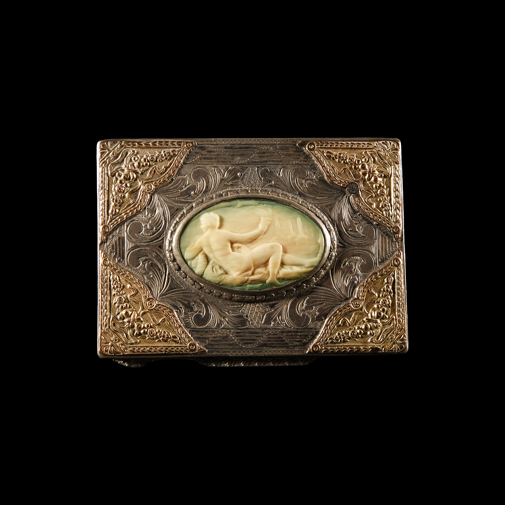 Neo-Classical Gilt Base Silver Box with Cameo