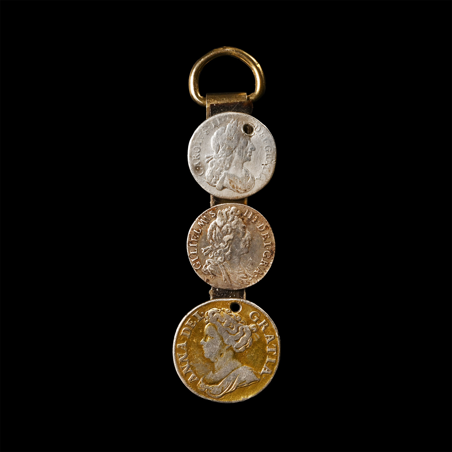 Post Medieval Brass Strap Loop with Coins