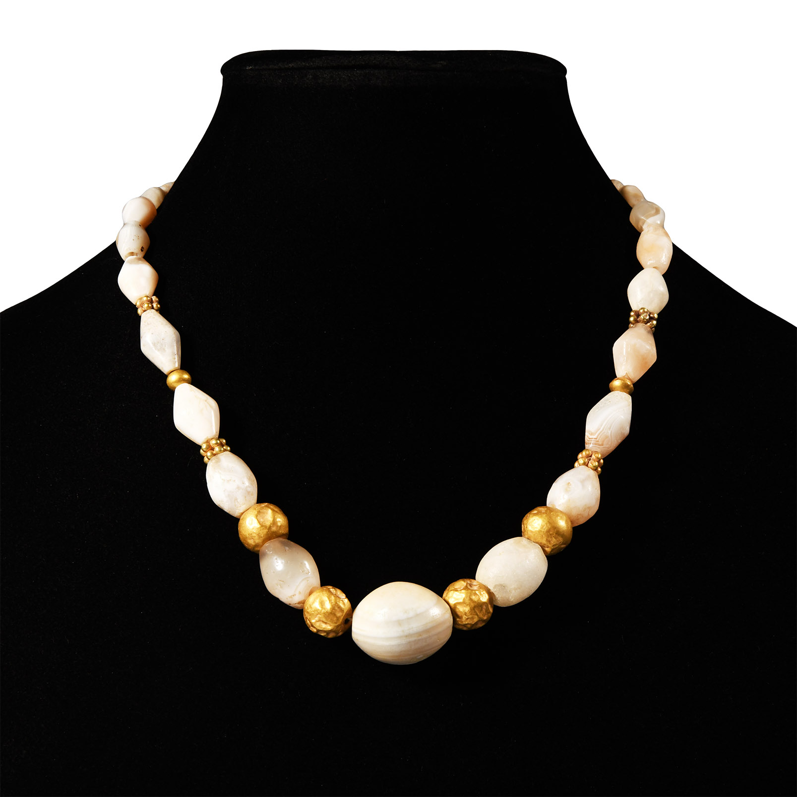 Western Asiatic White Agate and Gold Bead Necklace