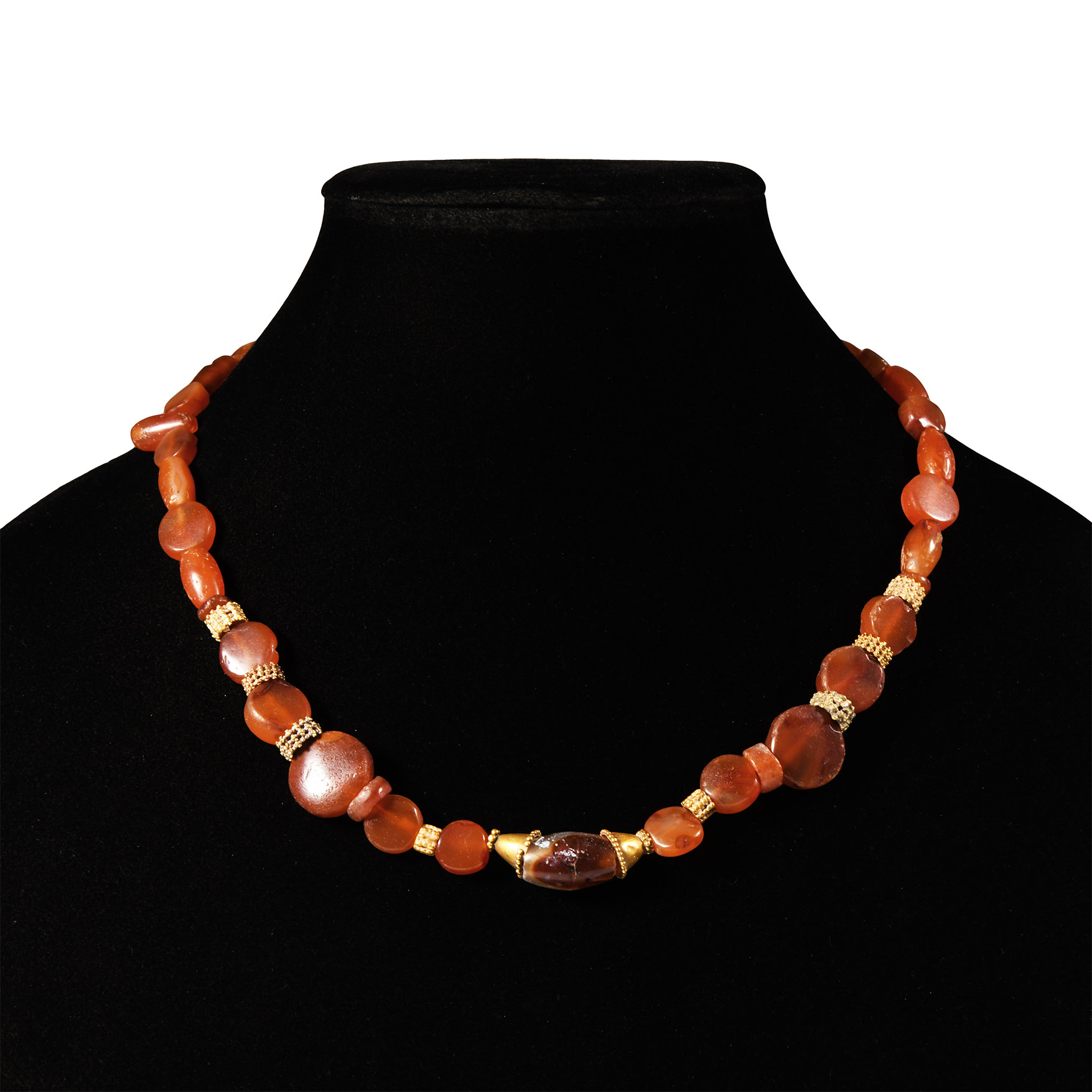 Western Asiatic Red Carnelian and Gold Bead Necklace