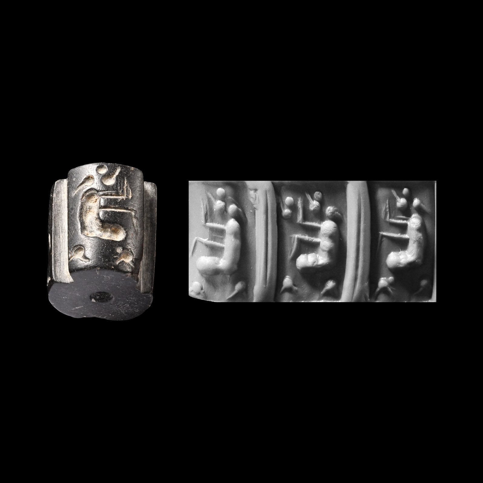 Uruk Black Stone Cylinder Seal with Seated Figure