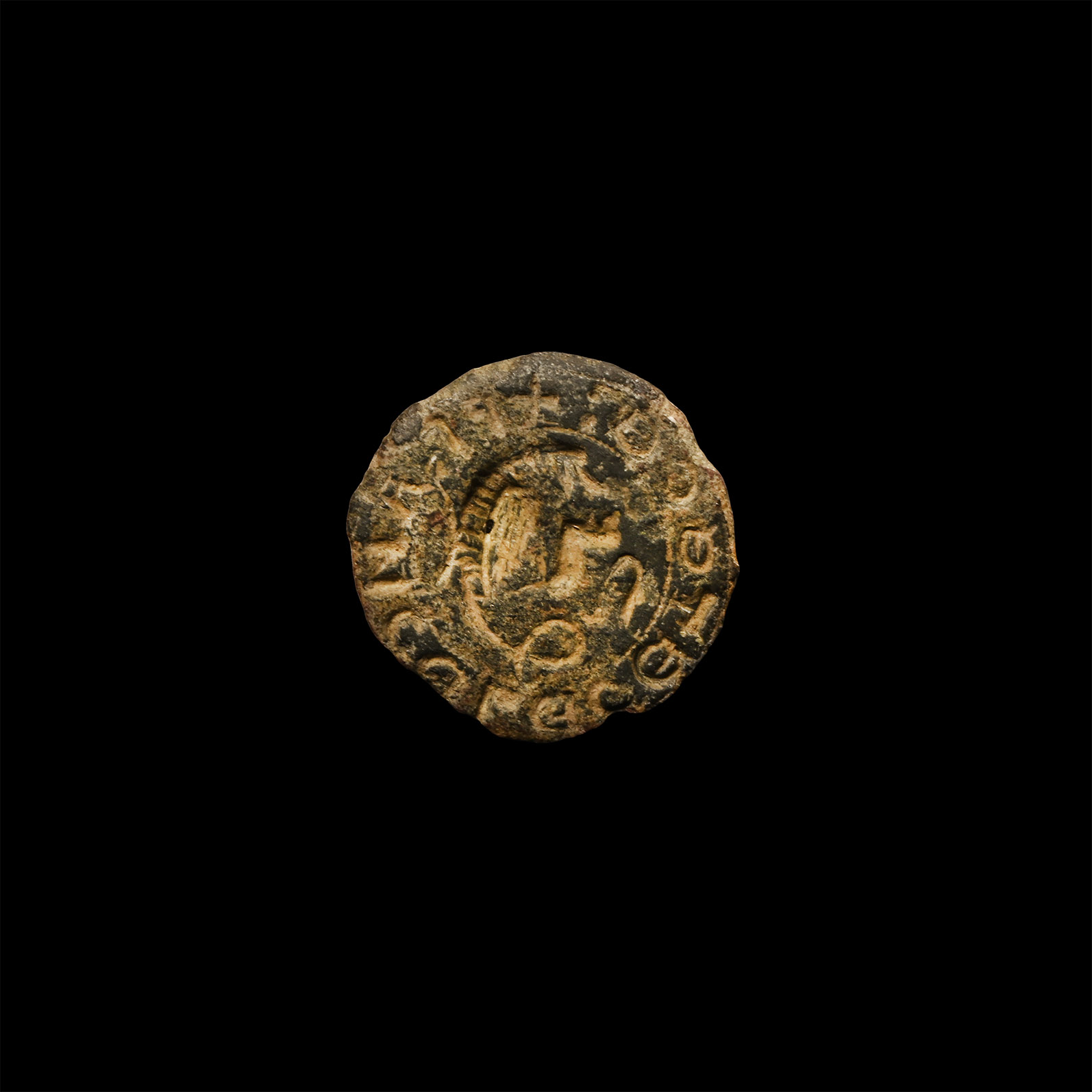 Medieval Bronze Round Seal Matrix with Sleeping Lion