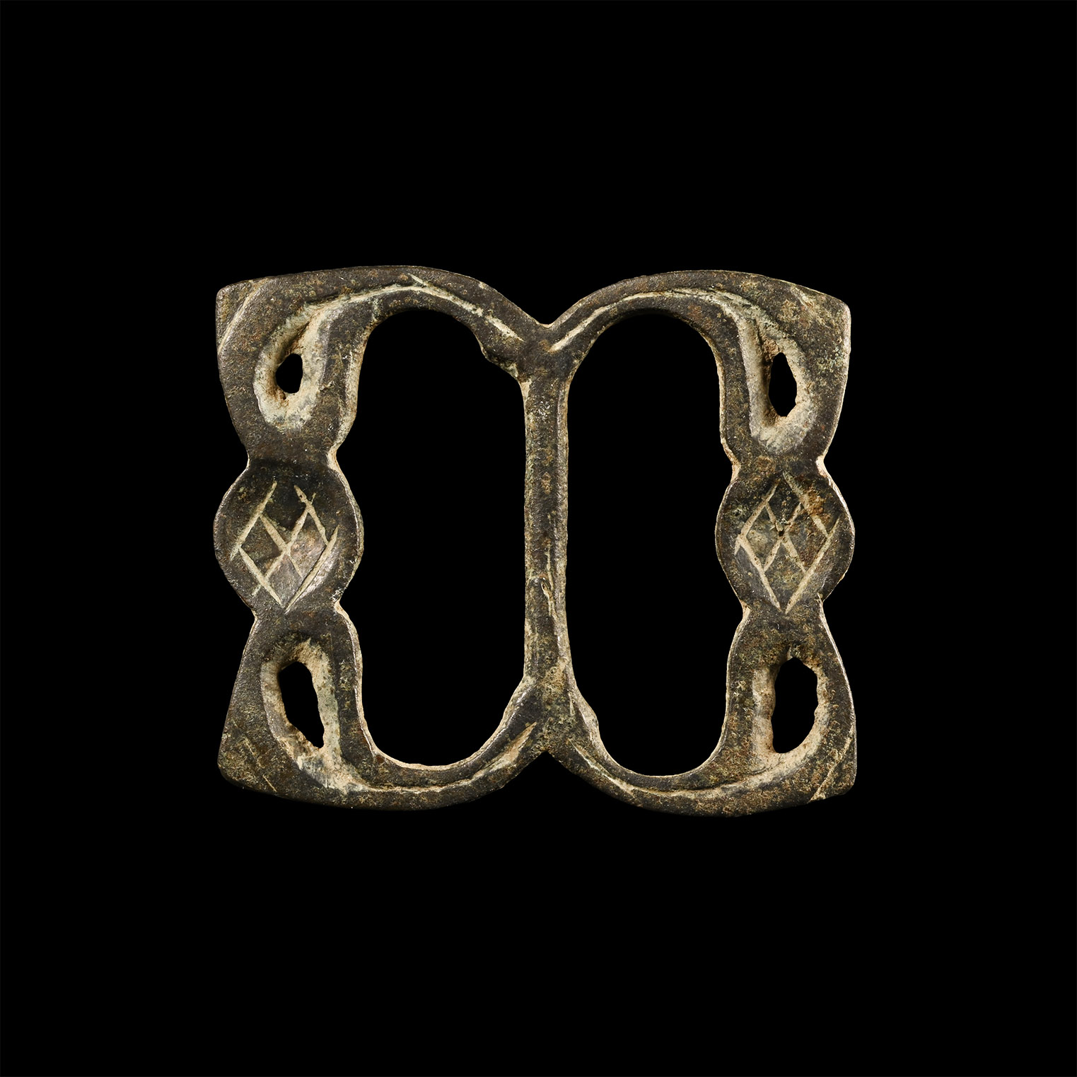 Medieval Bronze Buckle with Diamond Motif