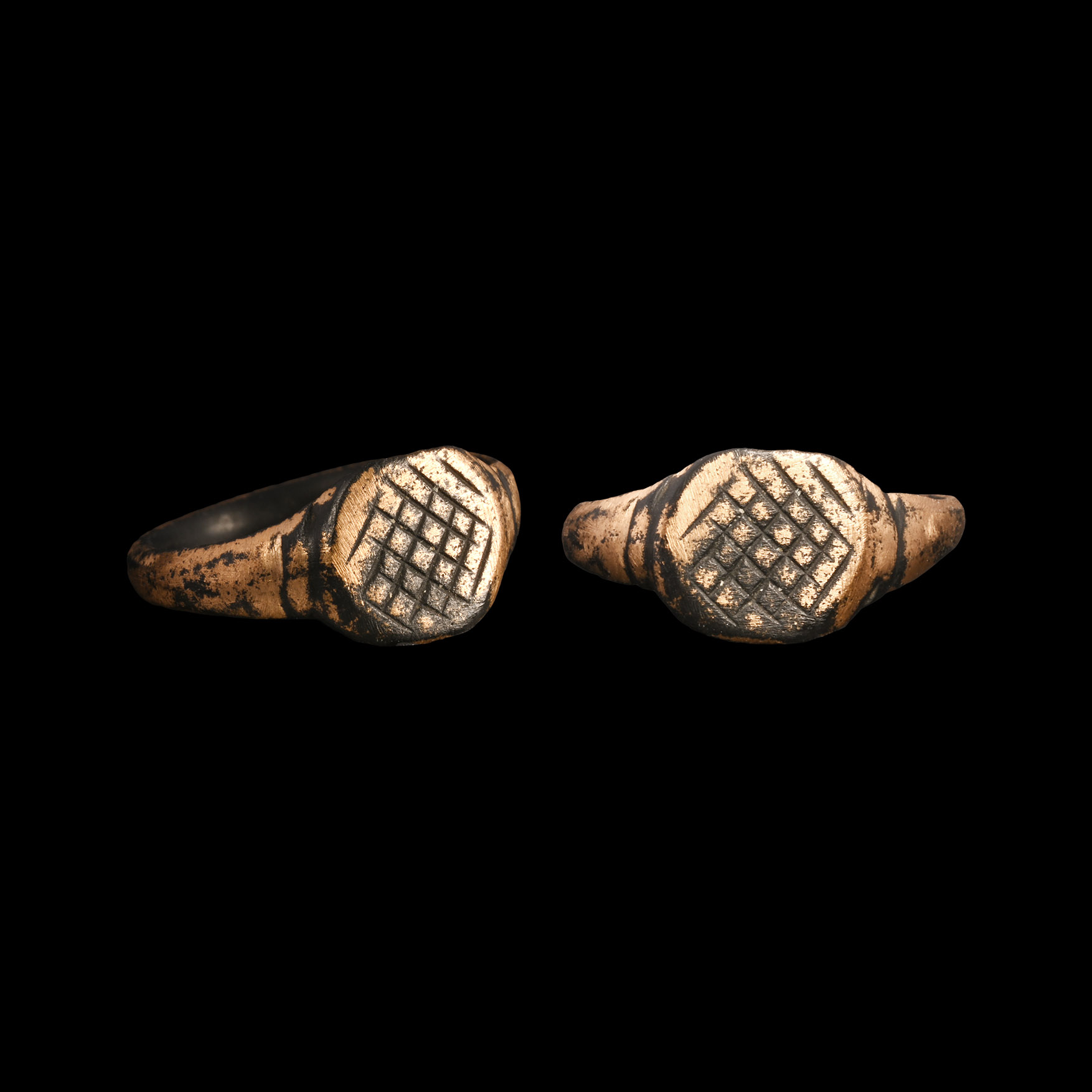 Medieval Bronze Ring with Hatched Bezel