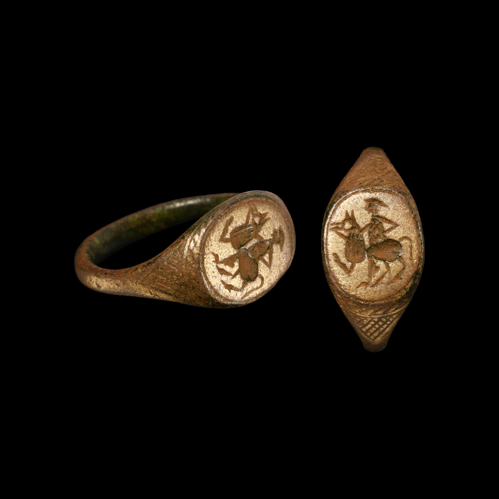 Tudor Period Bronze Ring with Horse and Rider