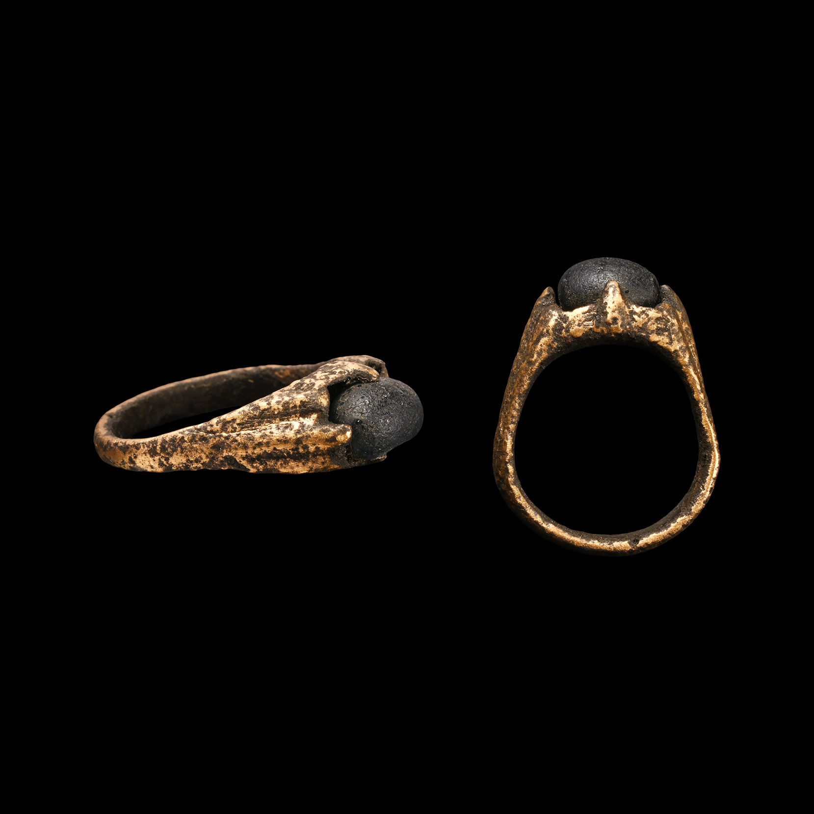 Medieval Bronze Stirrup Ring with Cabochon