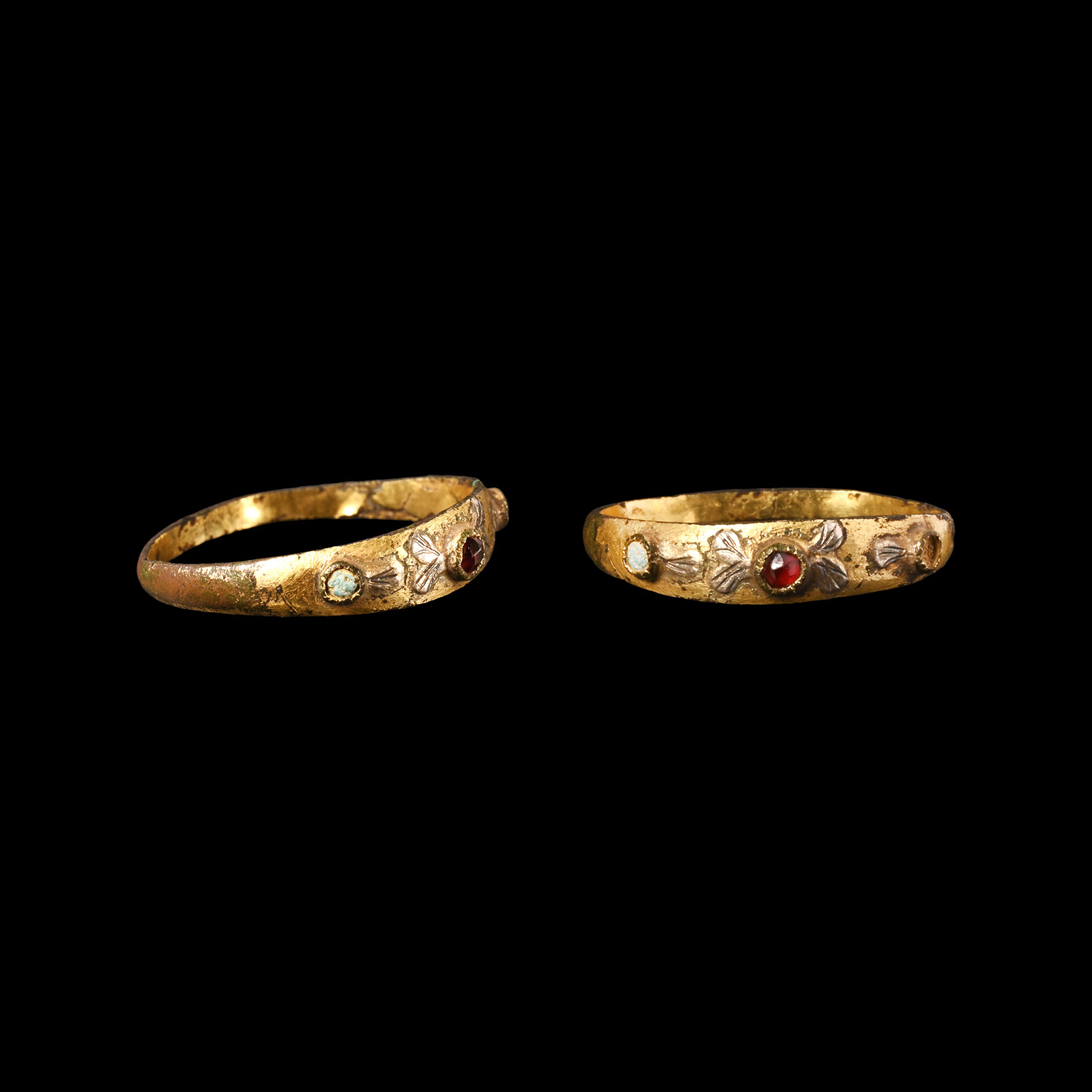Tudor Period Silver-Gilt Ring with Cabochons