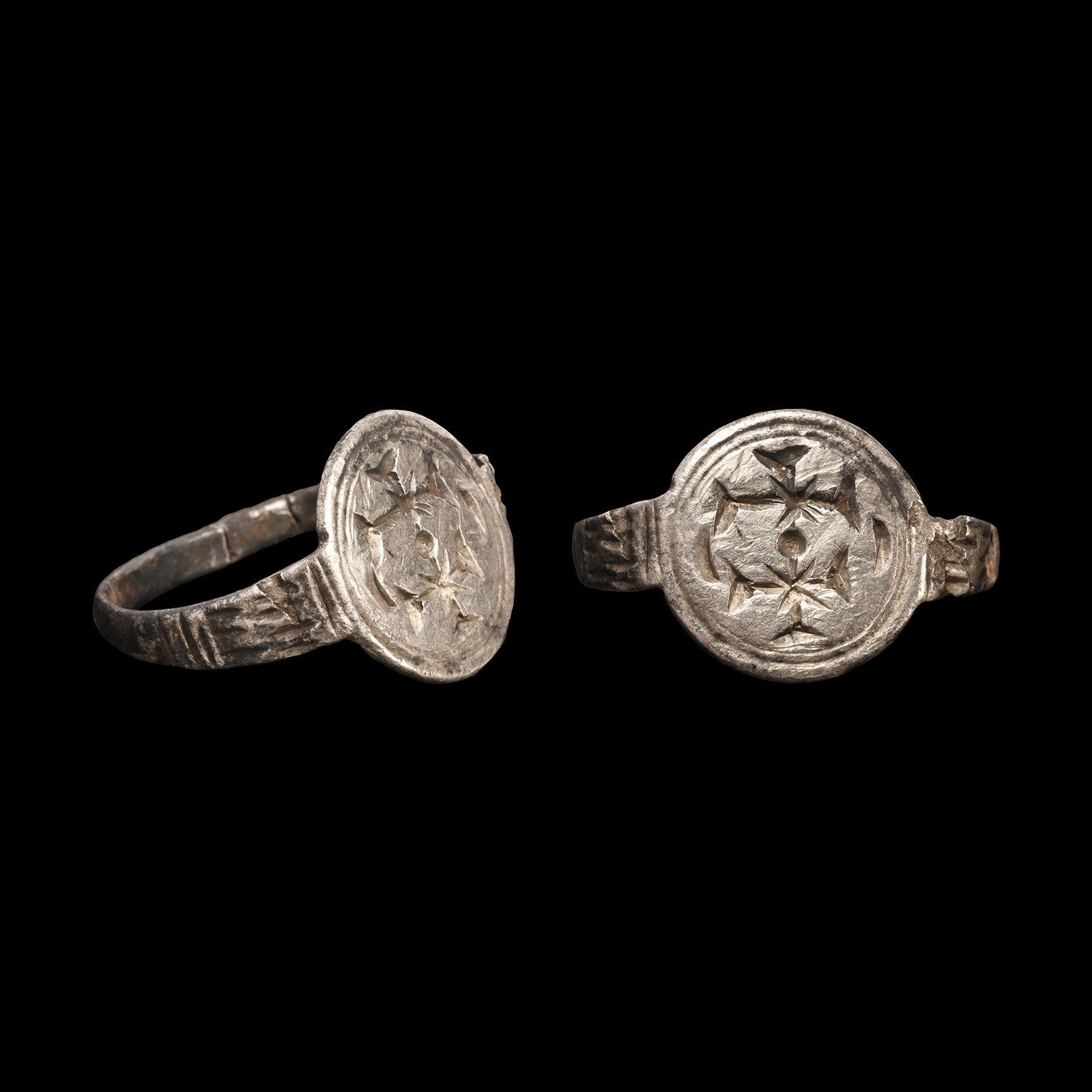 Medieval Silver Ring with Crosses