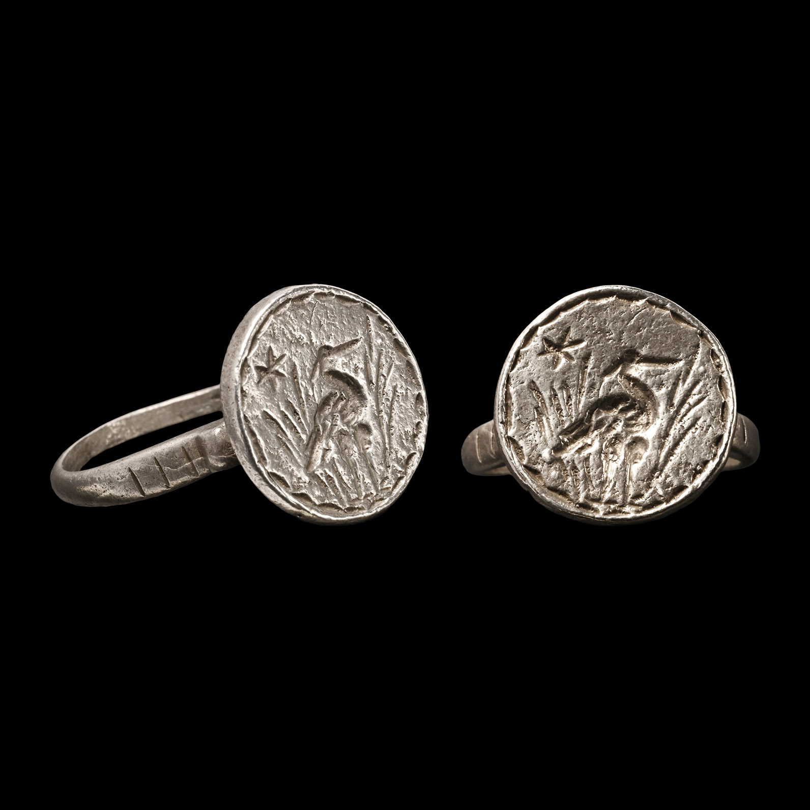 Medieval Silver Signet Ring with Stork