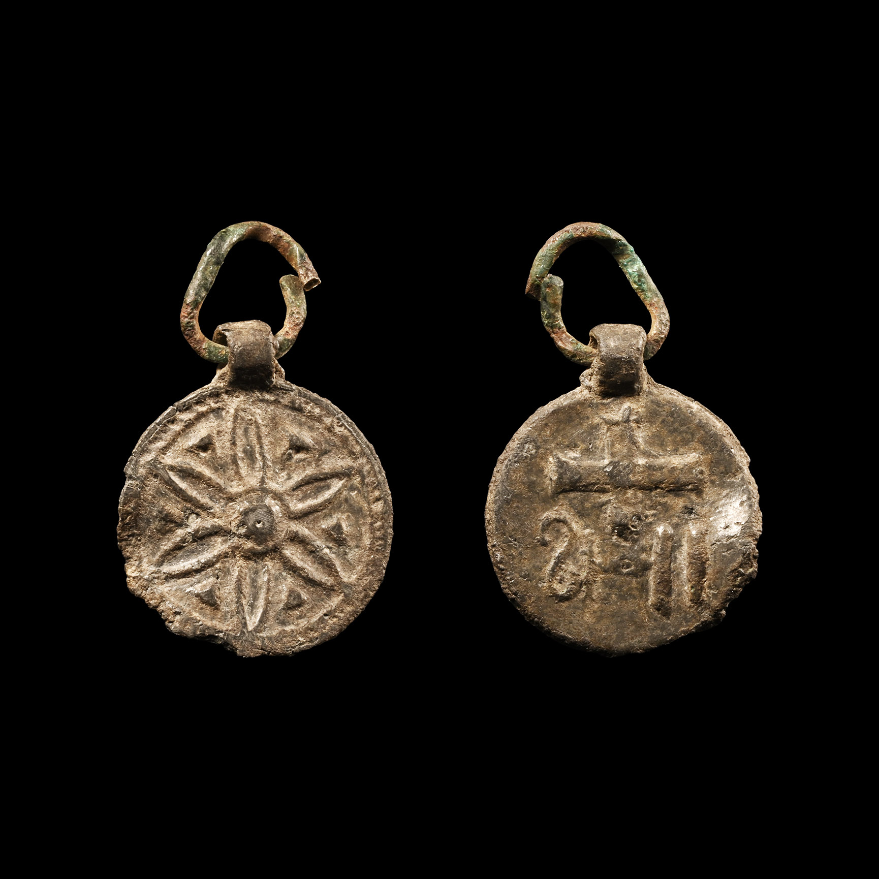 Viking Age Bronze Pendant with Cross and Flower