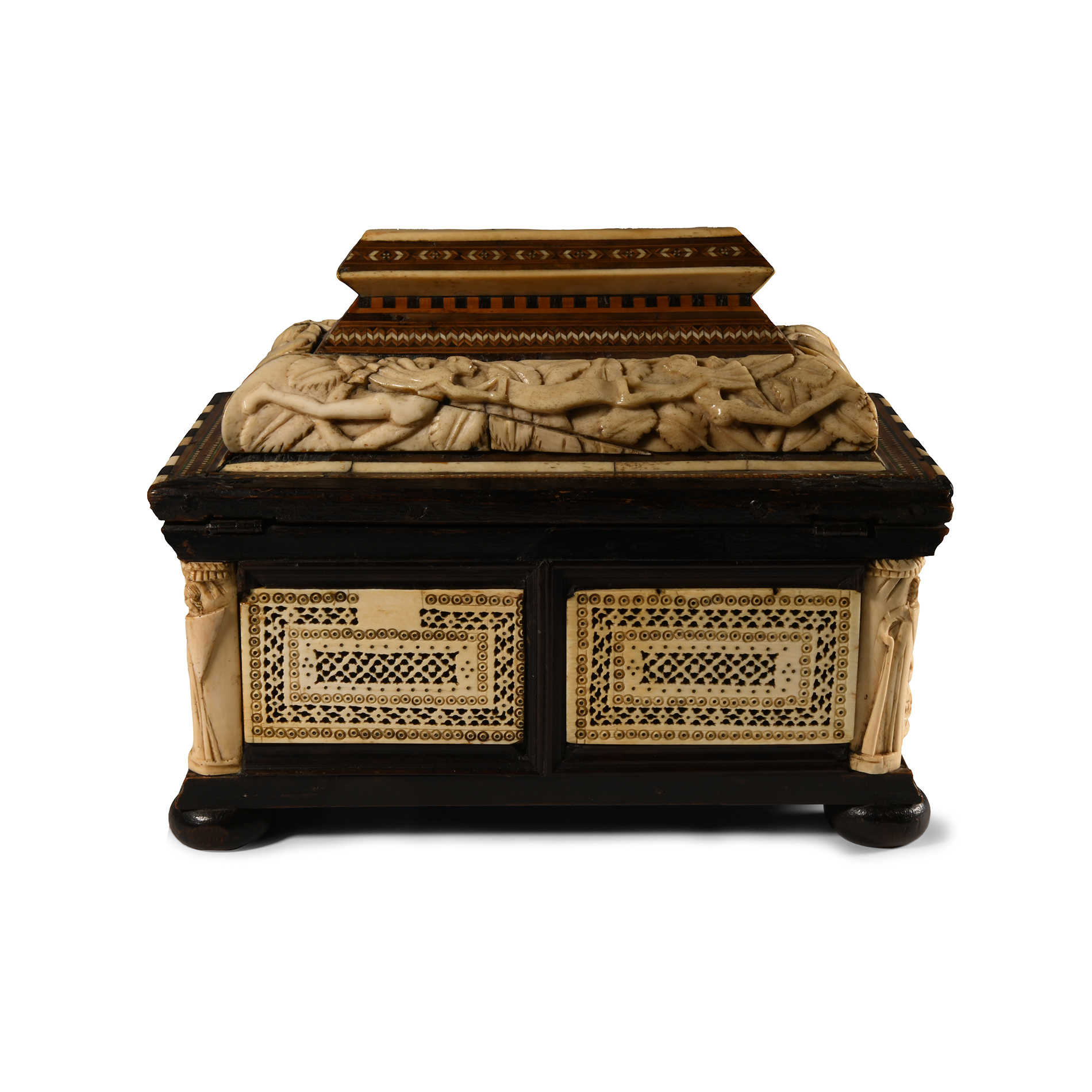 Medieval Carved and Bone-Inlaid Casket