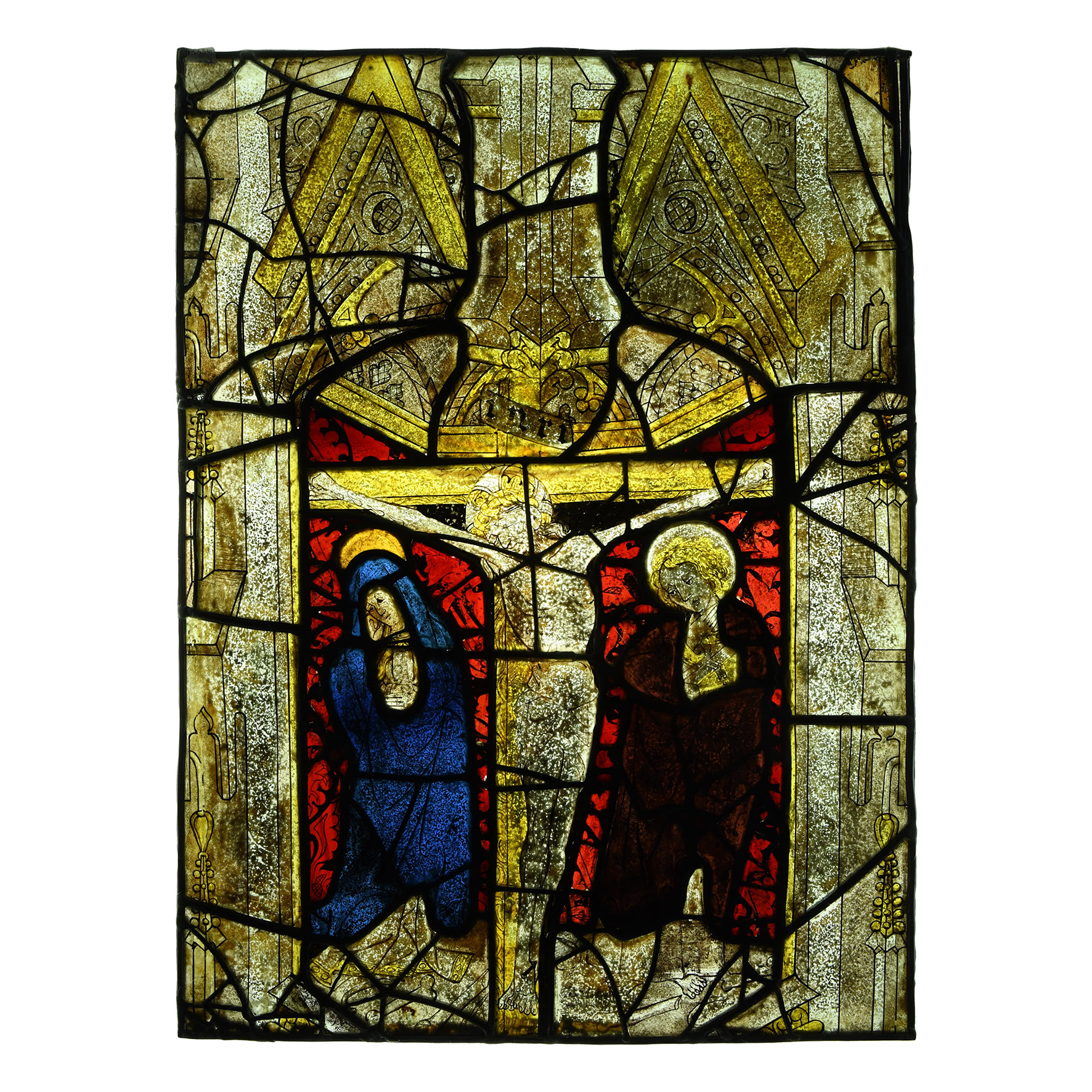 Medieval Stained Glass Panel with the Crucifixion
