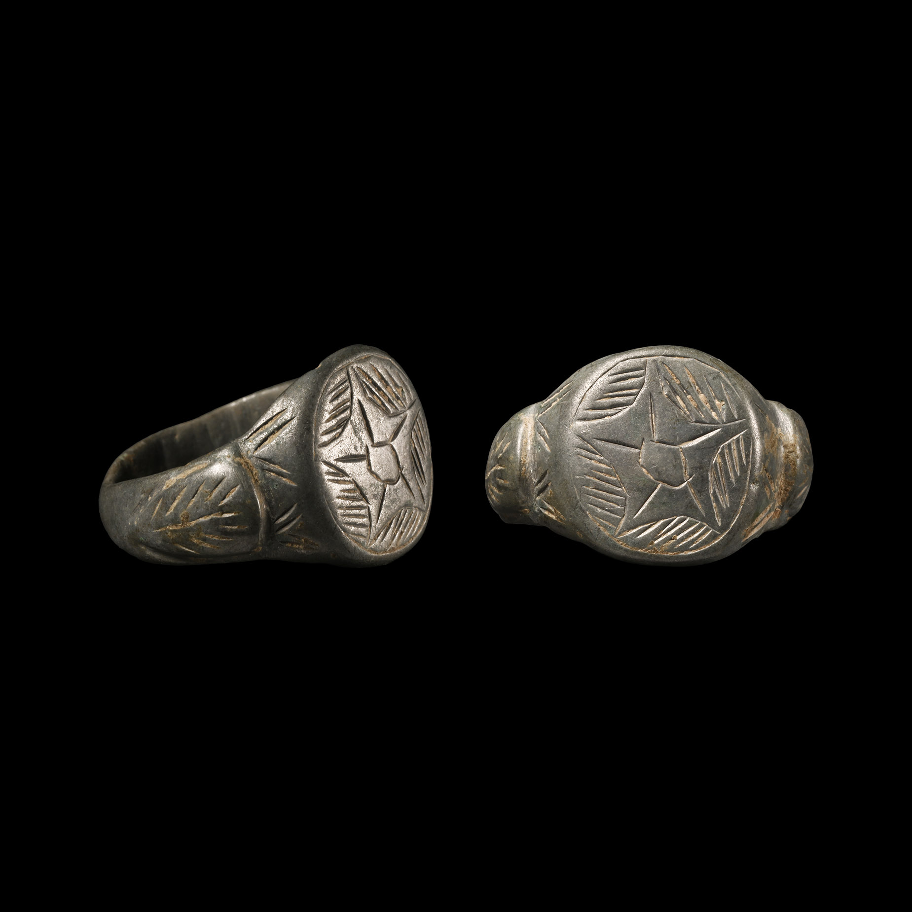 Medieval Base Silver Ring with Star