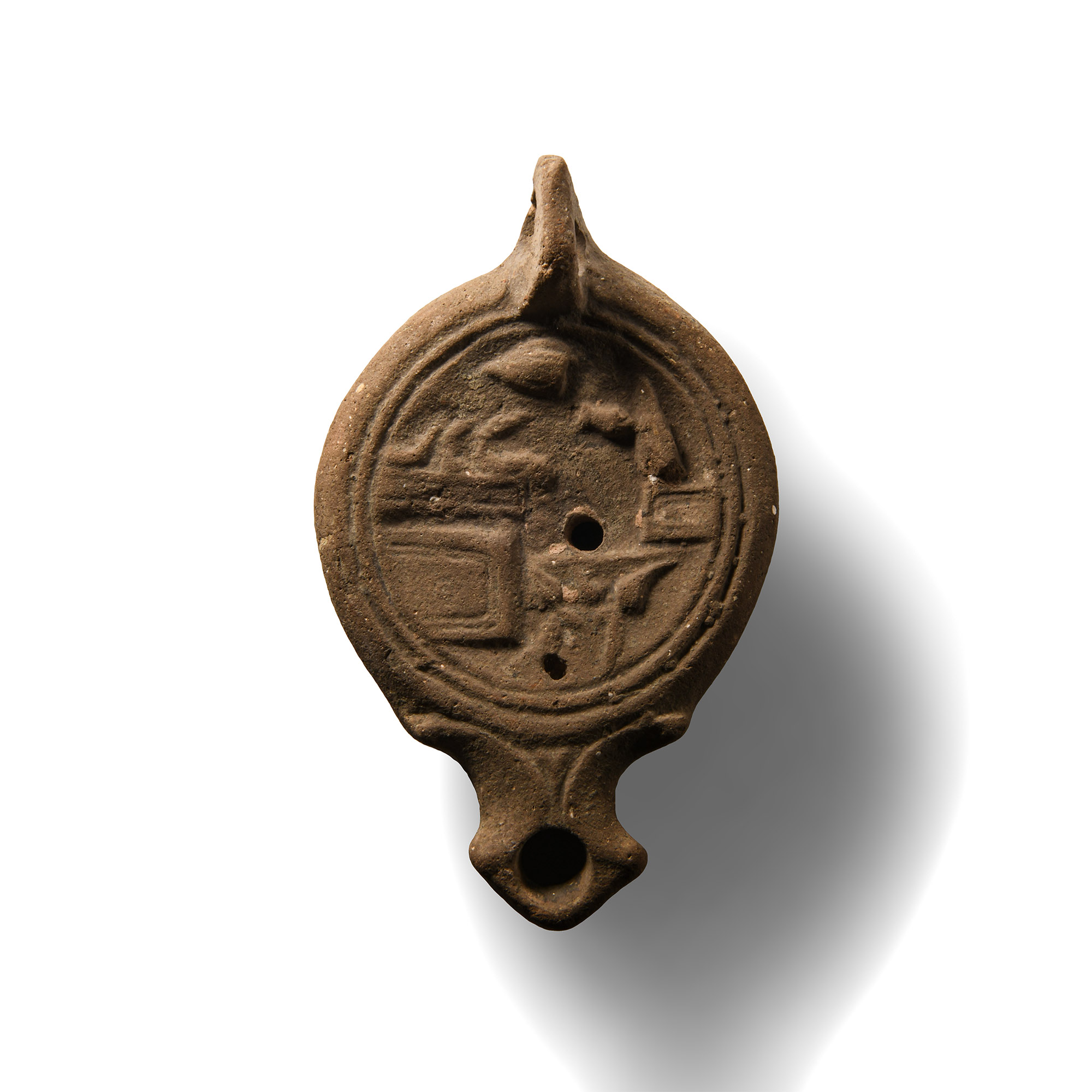 Roman Terracotta Lamp with Butcher's Shop Scene