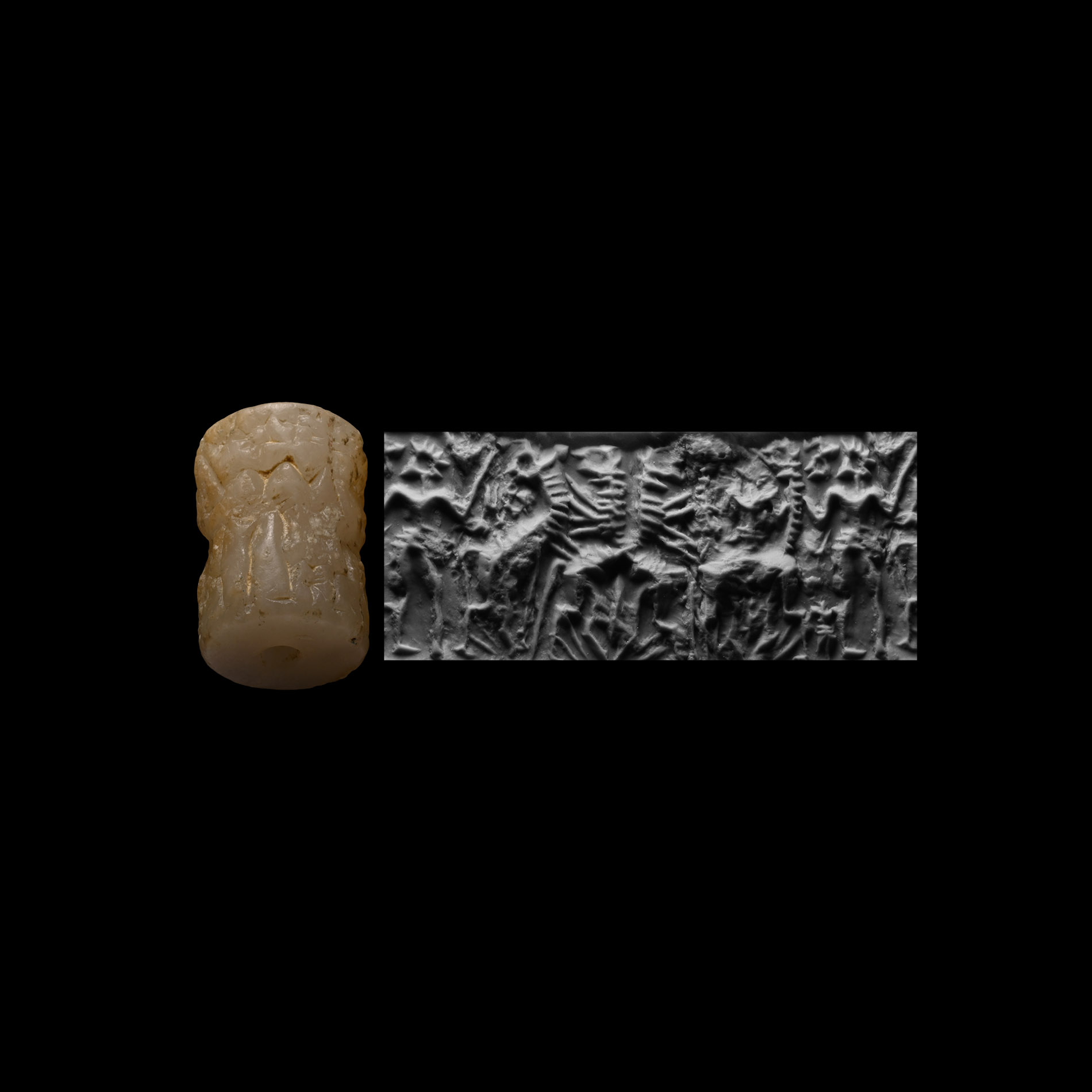 Large Western Asiatic Alabaster Cylinder Seal with Procession