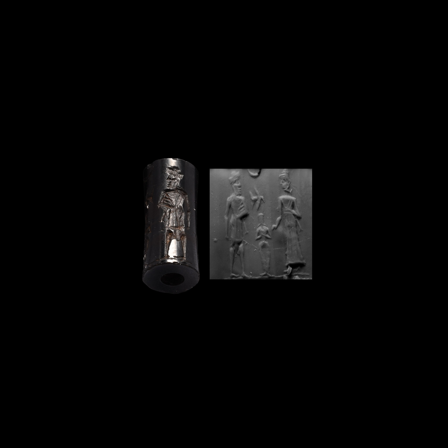 Western Asiatic Haematite Cylinder Seal with presentation Scene