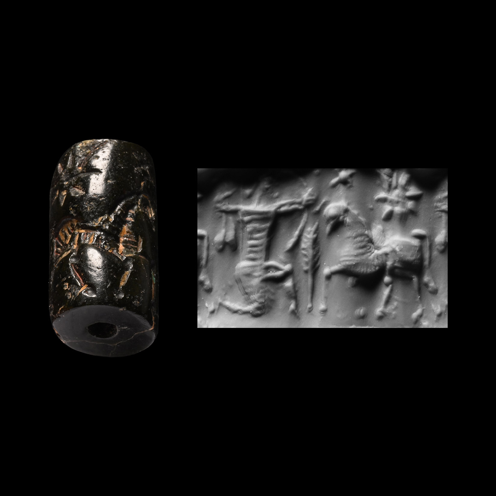 Western Asiatic Haematite Cylinder Seal with Hunting Scene