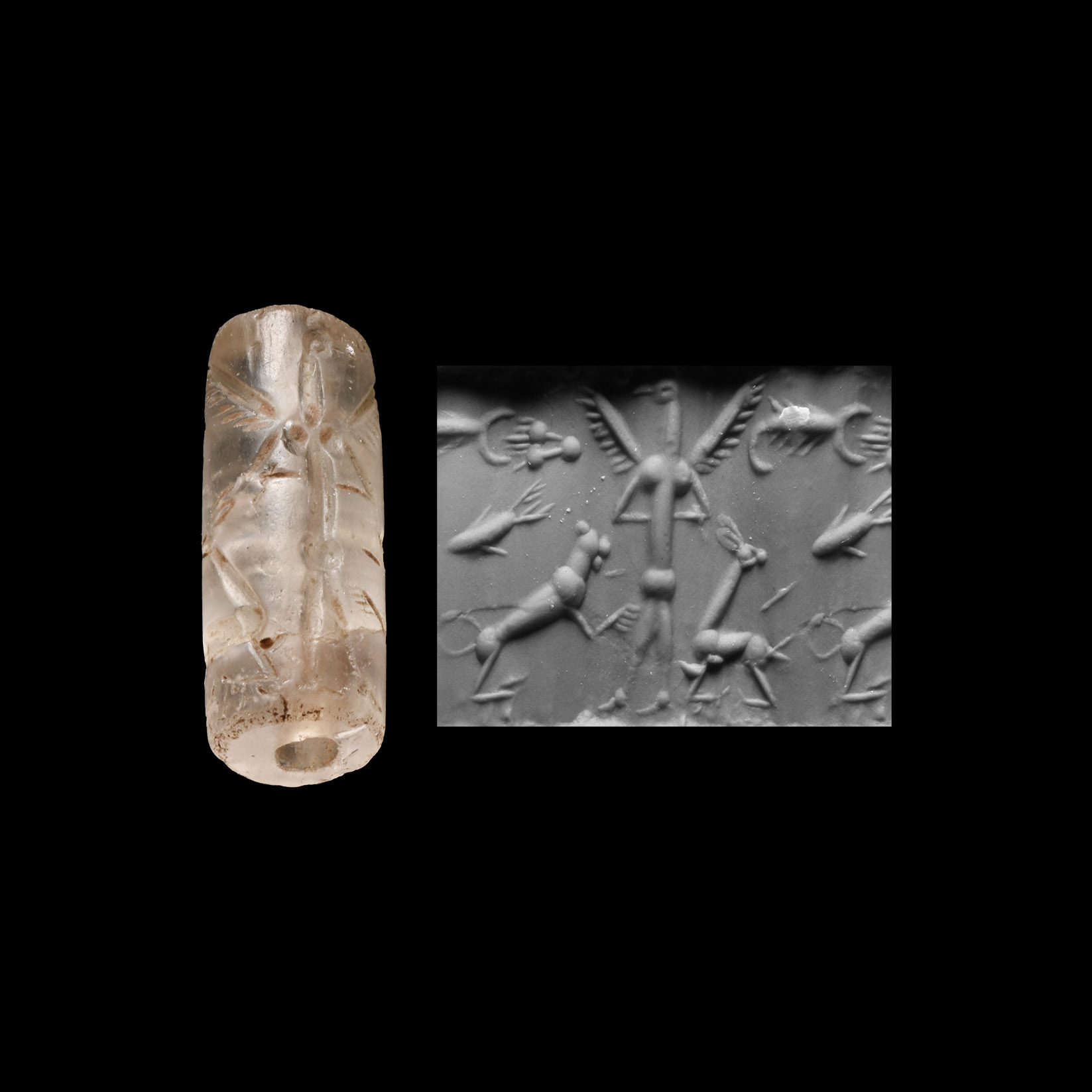 Western Asiatic Rock Crystal Cylinder Seal with Mythical Animals