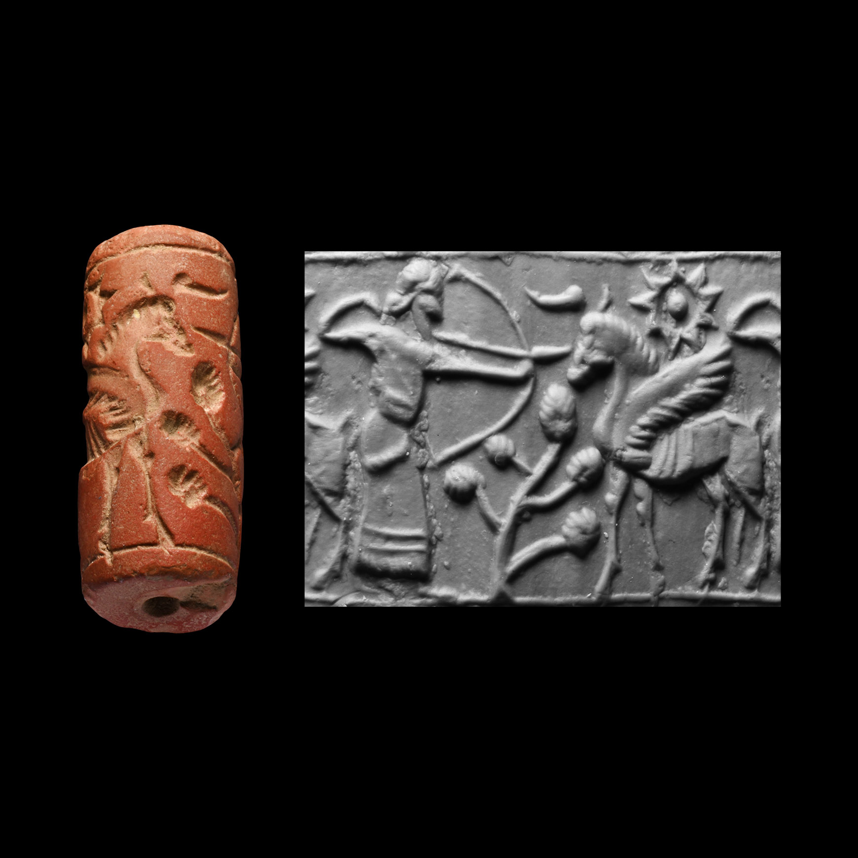 Western Asiatic Stone Cylinder Seal with Hunting Scene
