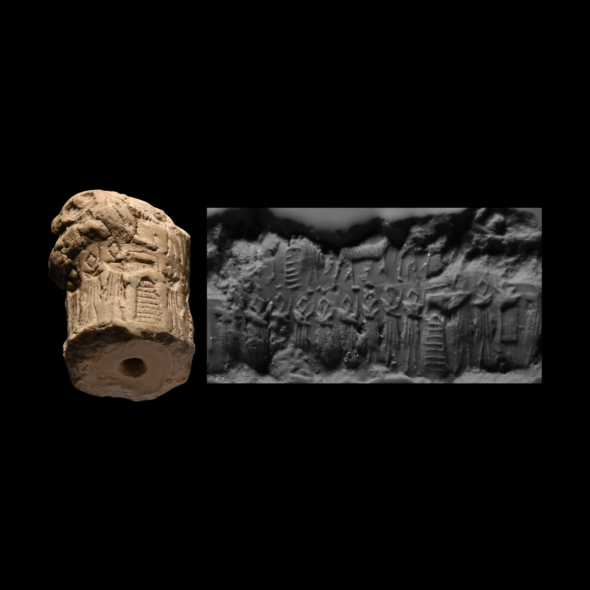 Western Asiatic Limestone Cylinder Seal with Procession Scene