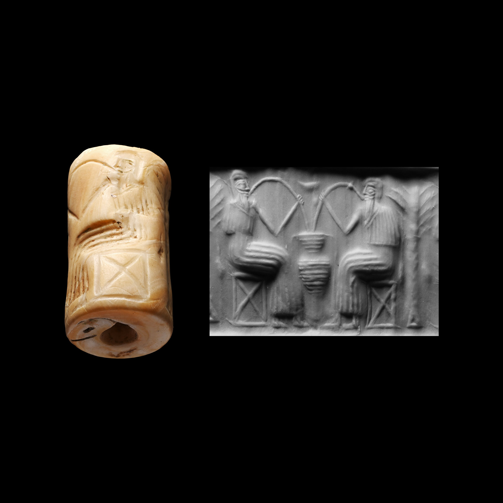 Western Asiatic Shell Cylinder Seal with Throne Scenes