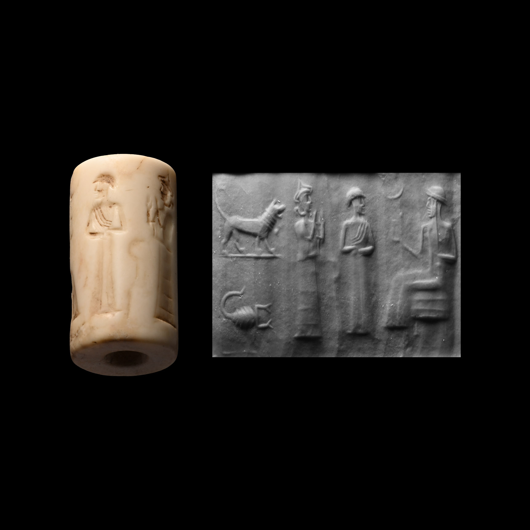 Western Asiatic Marble Cylinder Seal with Presentation Scene