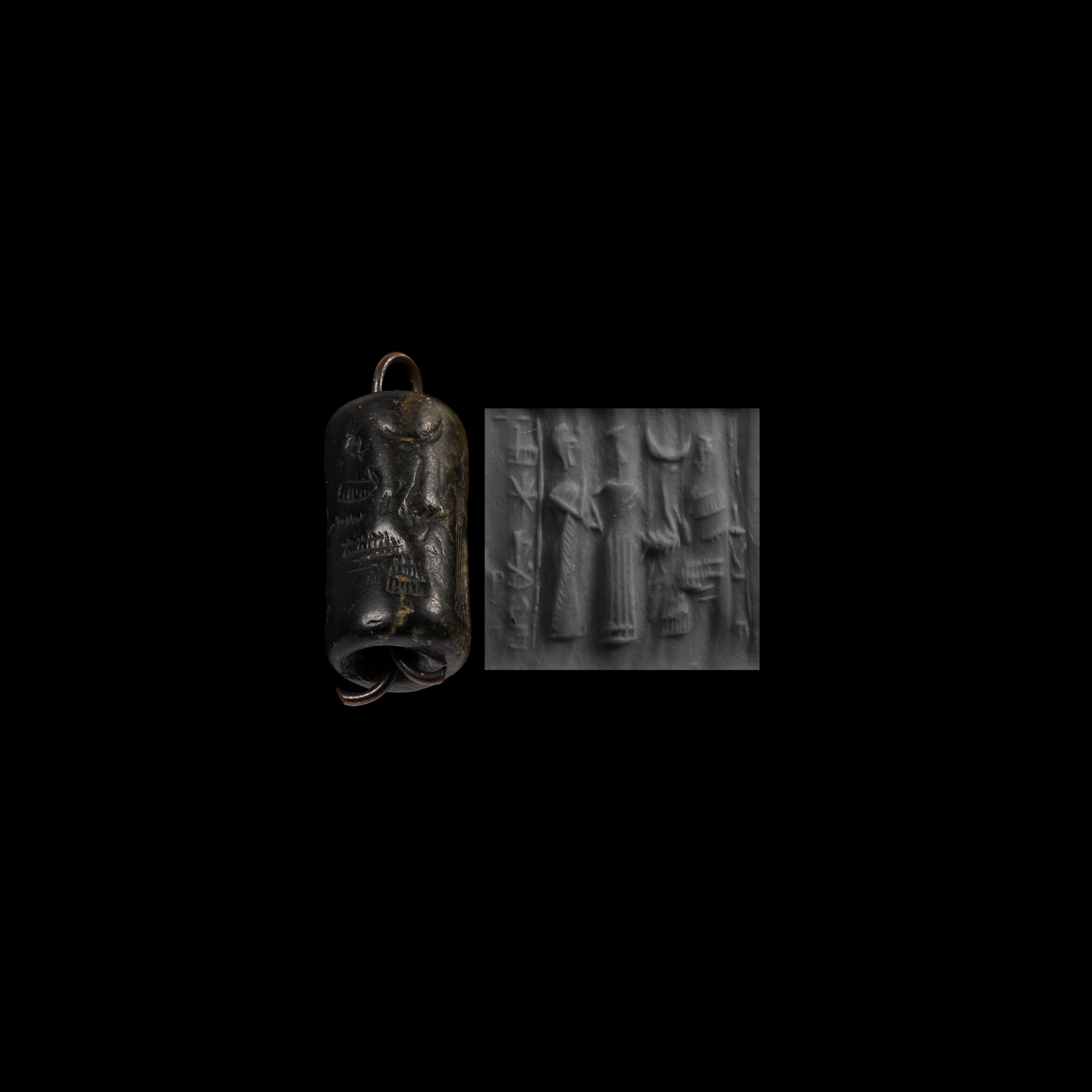 Western Asiatic Haematite Cylinder Seal with Presentation Scene for En-Nanna