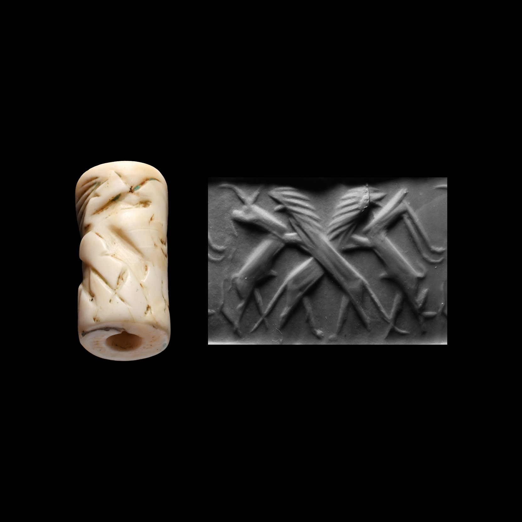 Western Asiatic Shell Cylinder Seal with Attack Scene